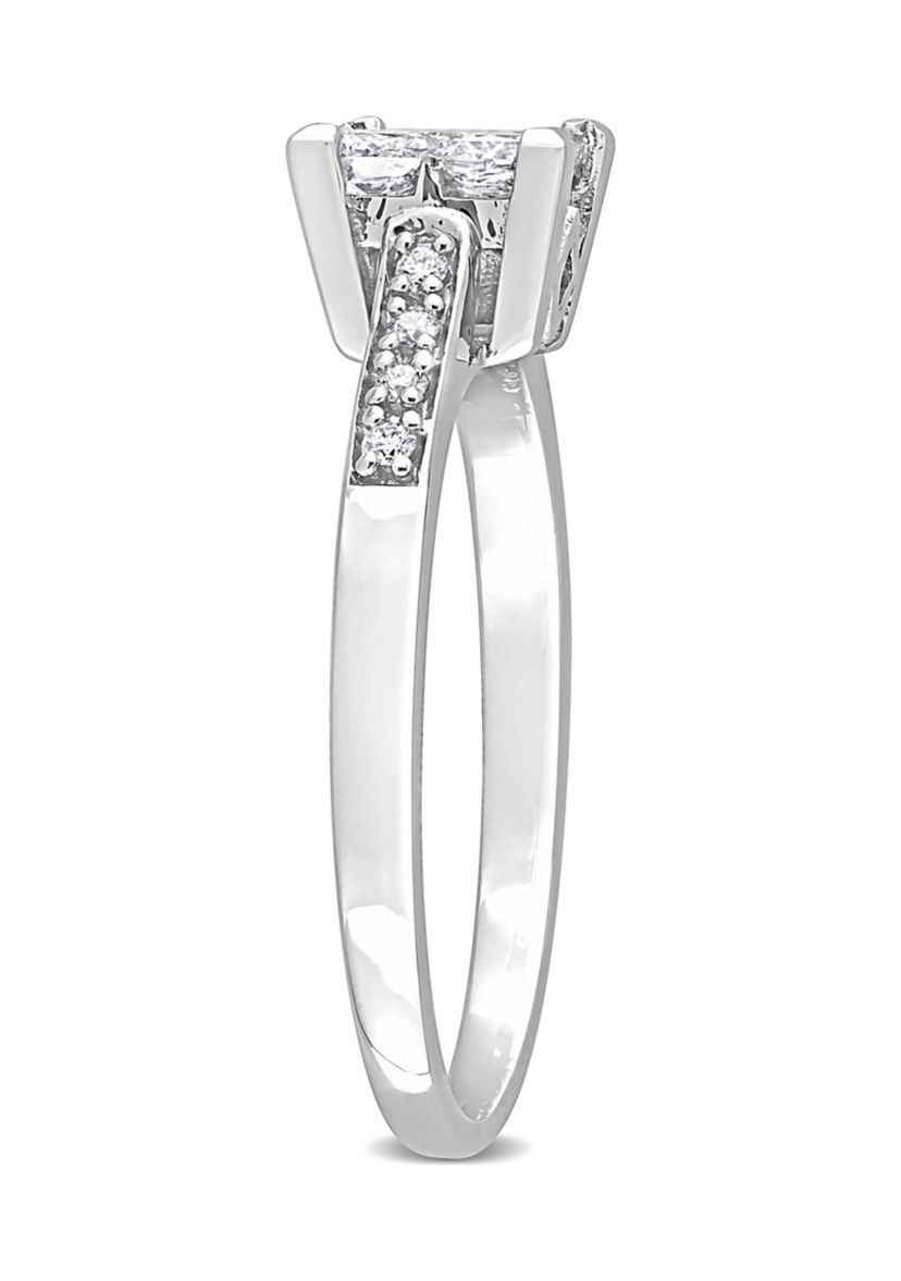 5/8 CT TW Princess and Round-Cut Diamond Cluster Engagement Ring in 10k White Gold