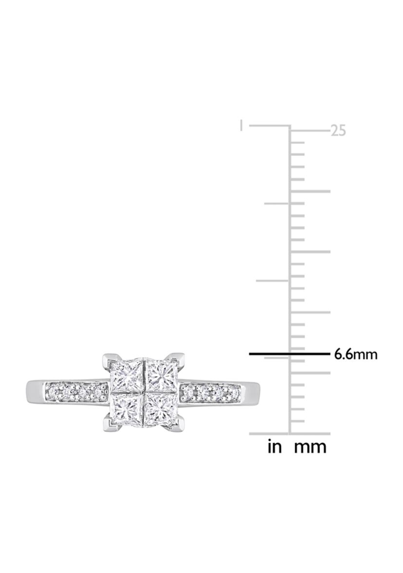 5/8 CT TW Princess and Round-Cut Diamond Cluster Engagement Ring in 10k White Gold