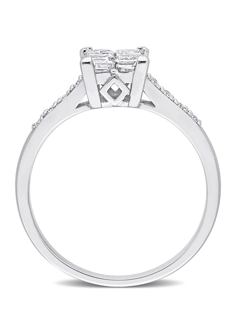 5/8 CT TW Princess and Round-Cut Diamond Cluster Engagement Ring in 10k White Gold