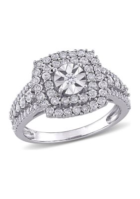 Belk & Co 1/2 CT TW Diamond Square Halo Ring in 10k White Gold, 7.5