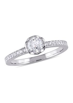 Belk & Co 5/8 CT TW Diamond Floral Raised Engagement Ring with Heart Design Gallery in 14k White Gold, 7.5
