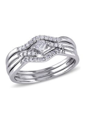 1/4 CT TW Princess Cut and Round Diamond Crossover Bridal Set 10k White Gold