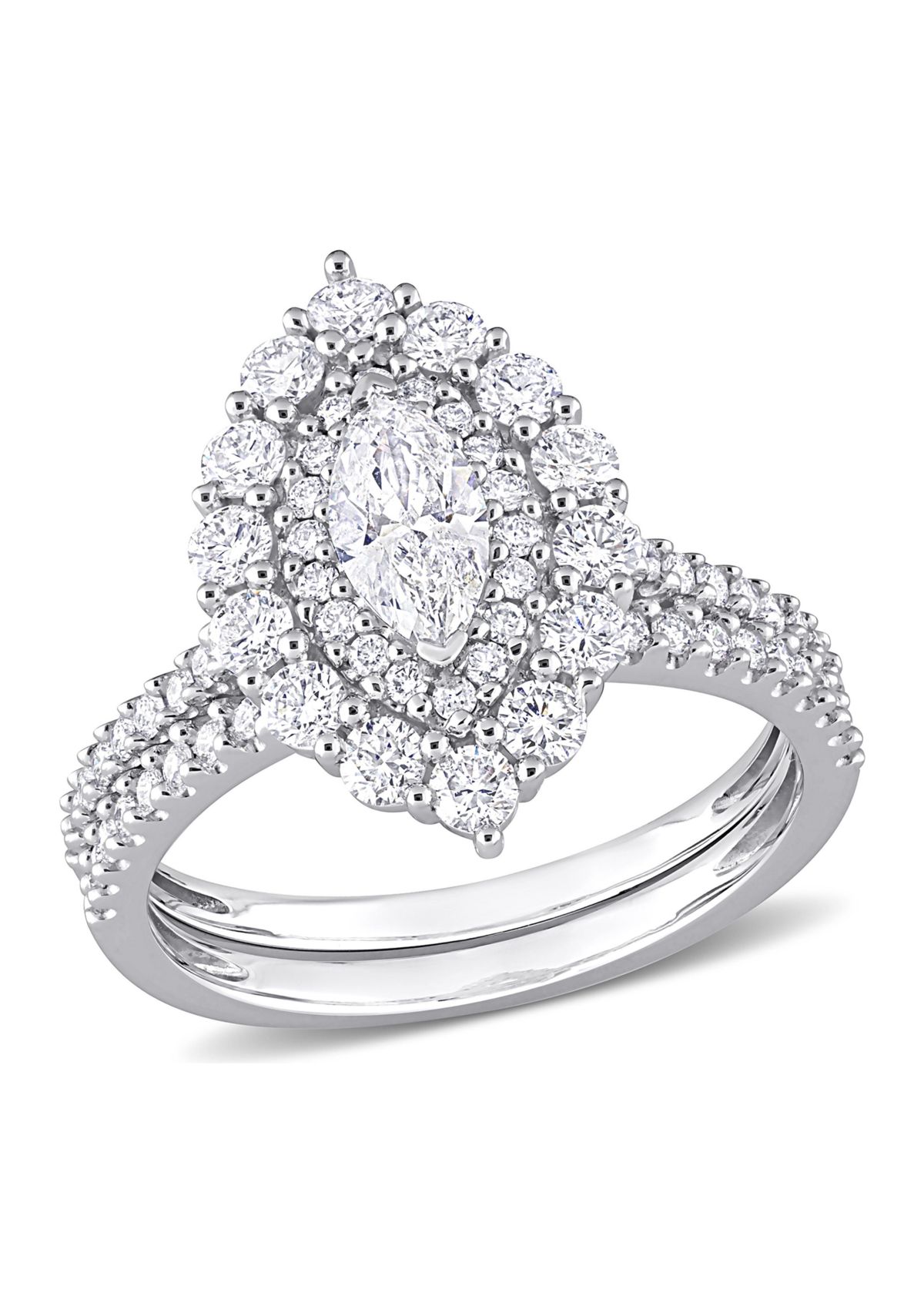 1/2 CT TW Marquise & Round Diamond Double Halo Cluster Bridal Set in 14k White Gold