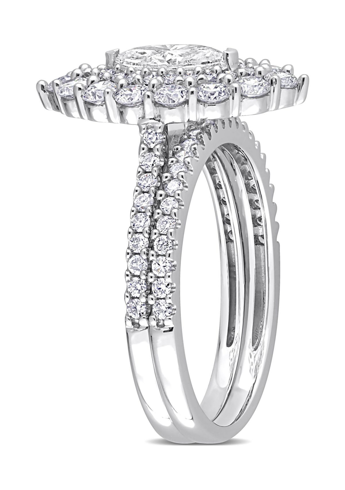 1/2 CT TW Marquise & Round Diamond Double Halo Cluster Bridal Set in 14k White Gold