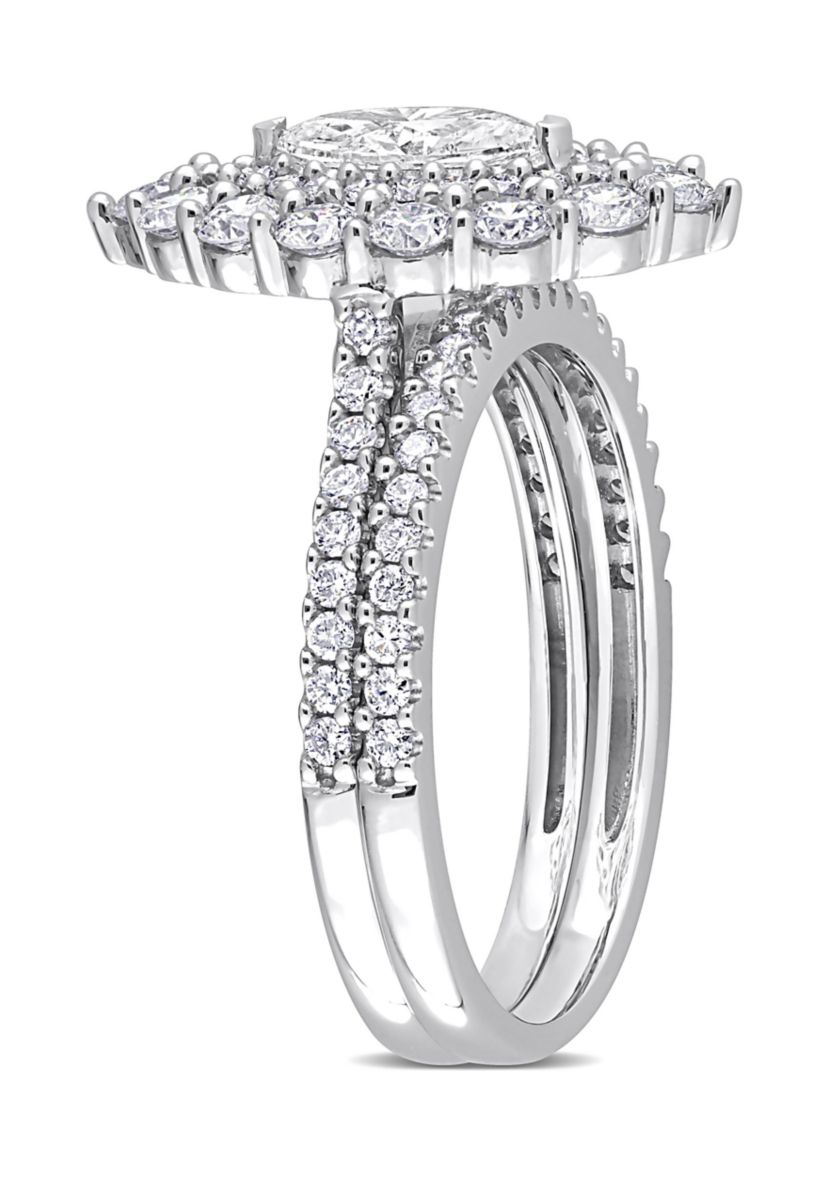 1/2 CT TW Marquise & Round Diamond Double Halo Cluster Bridal Set in 14k White Gold