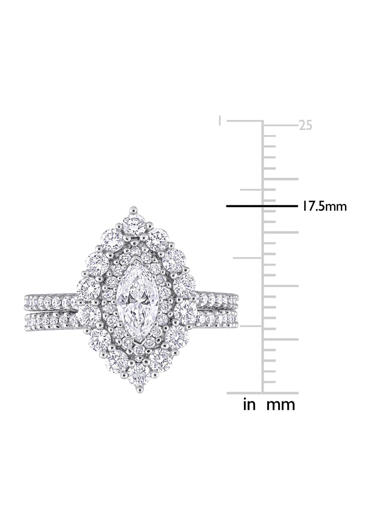 1/2 CT TW Marquise & Round Diamond Double Halo Cluster Bridal Set in 14k White Gold