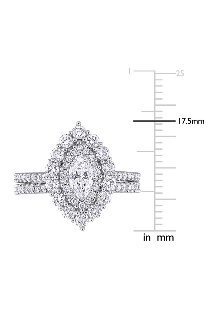 1/2 CT TW Marquise & Round Diamond Double Halo Cluster Bridal Set in 14k White Gold