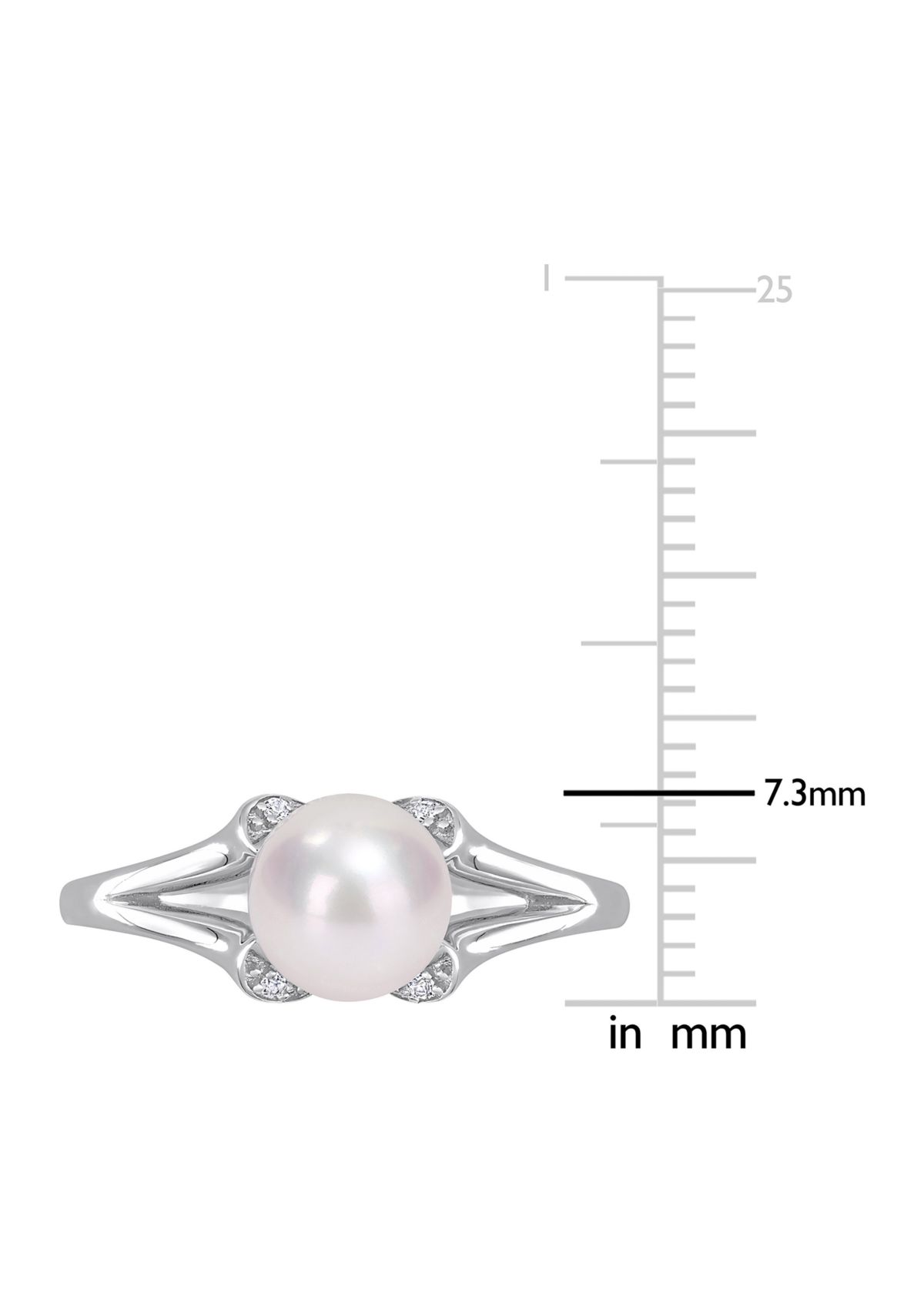 Lab Created 7-7.5mm Freshwater Cultured Pearl and Created White Sapphire Split-Shank Ring in Sterling Silver