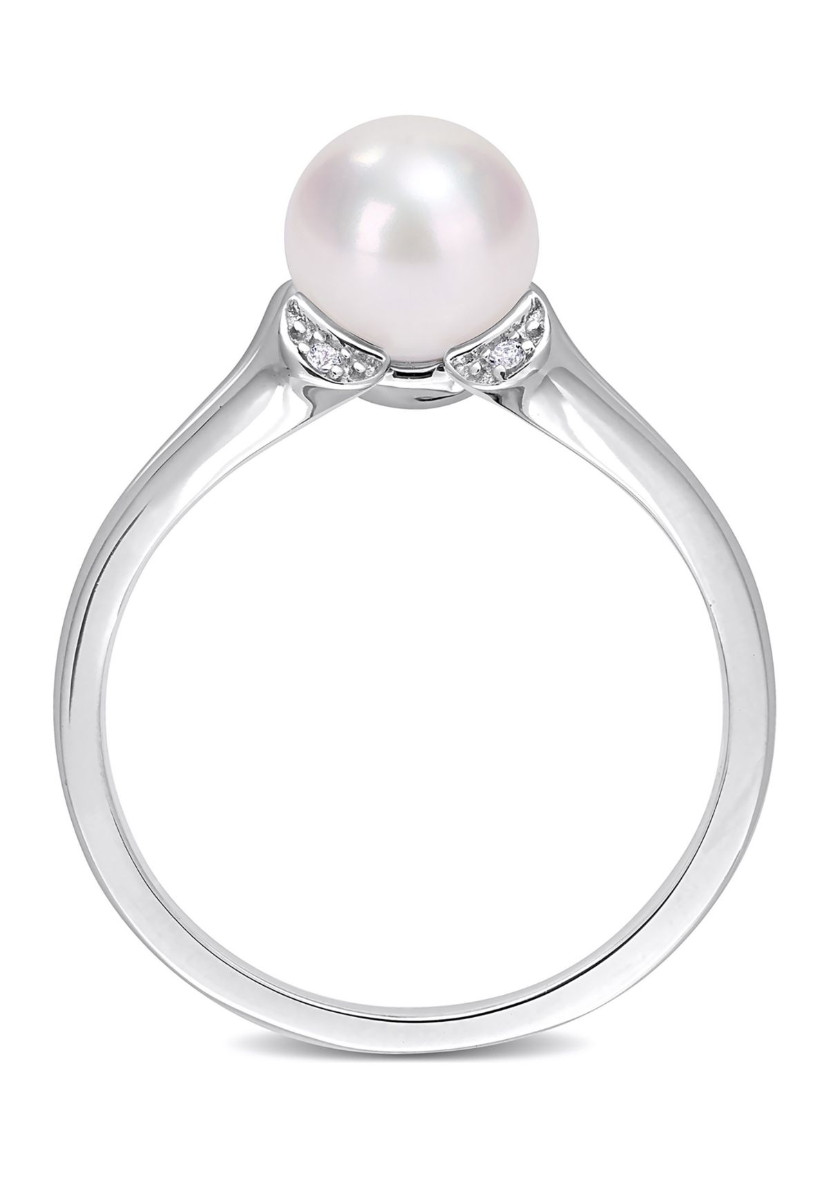 Lab Created 7-7.5mm Freshwater Cultured Pearl and Created White Sapphire Split-Shank Ring in Sterling Silver