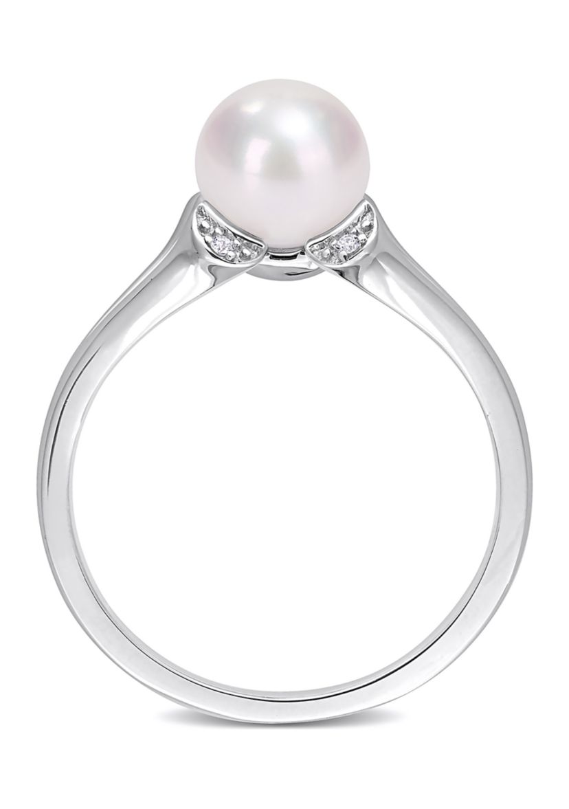 Lab Created 7-7.5mm Freshwater Cultured Pearl and Created White Sapphire Split-Shank Ring in Sterling Silver