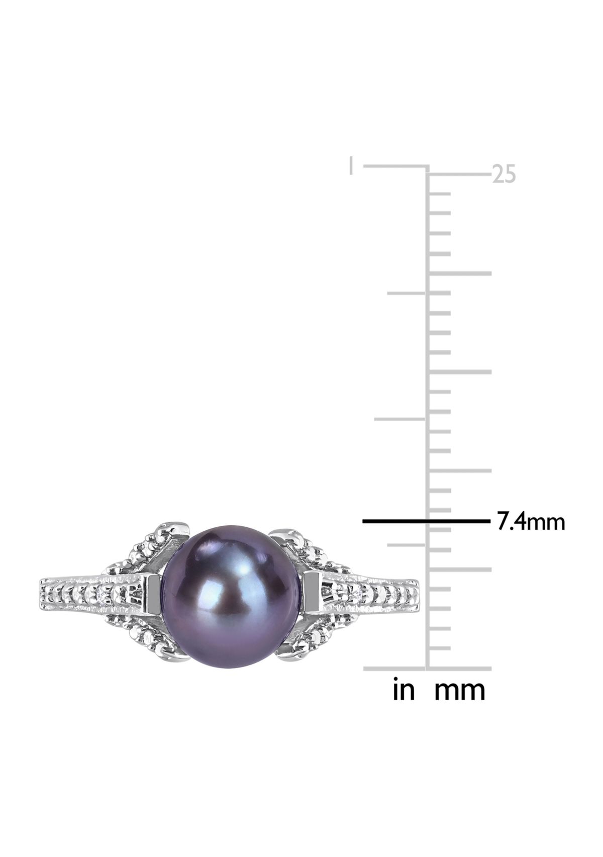 7-7.5mm Black Freshwater Cultured Pearl and Diamond Accent Split Shank Ring in Sterling Silver