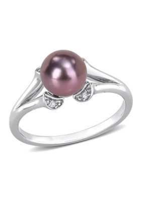 Belk & Co 7-7.5mm Black Freshwater Cultured Pearl and White Topaz Split Shank Ring in Sterling Silver