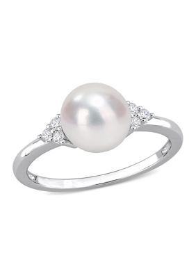 Haylee Jewels 7.5-8mm Freshwater Cultured Pearl and 1/10 CT TGW White Cubic Zirconia Ring in Sterling Silver