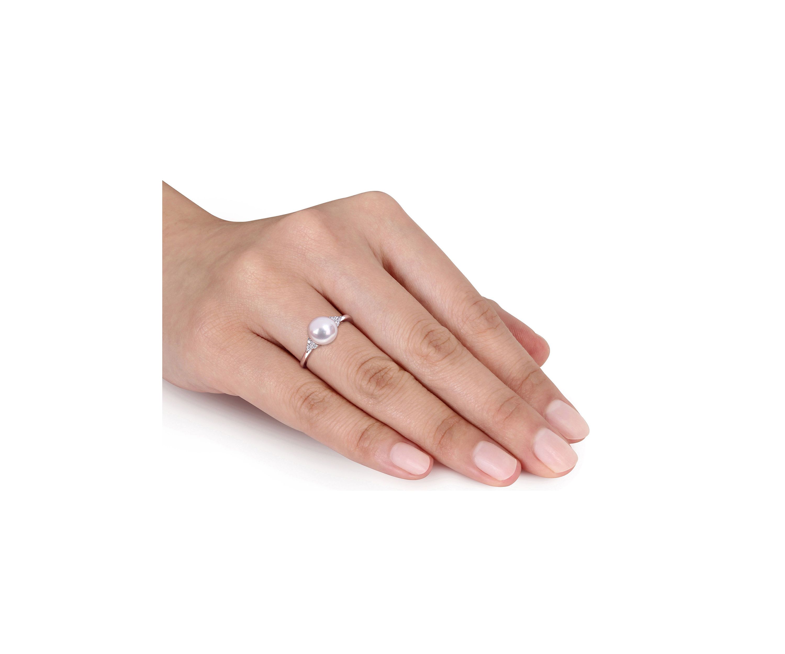 7.5-8mm Freshwater Cultured Pearl and 1/10 CT TGW White Cubic Zirconia Ring in Sterling Silver