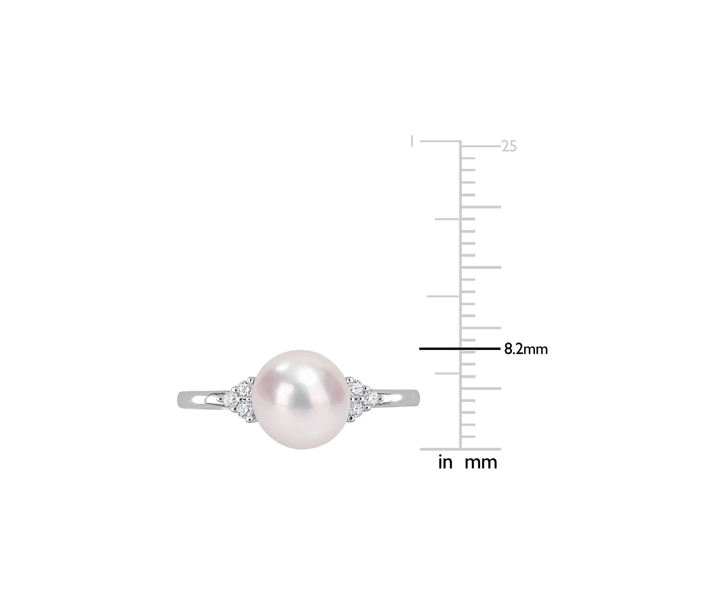 7.5-8mm Freshwater Cultured Pearl and 1/10 CT TGW White Cubic Zirconia Ring in Sterling Silver