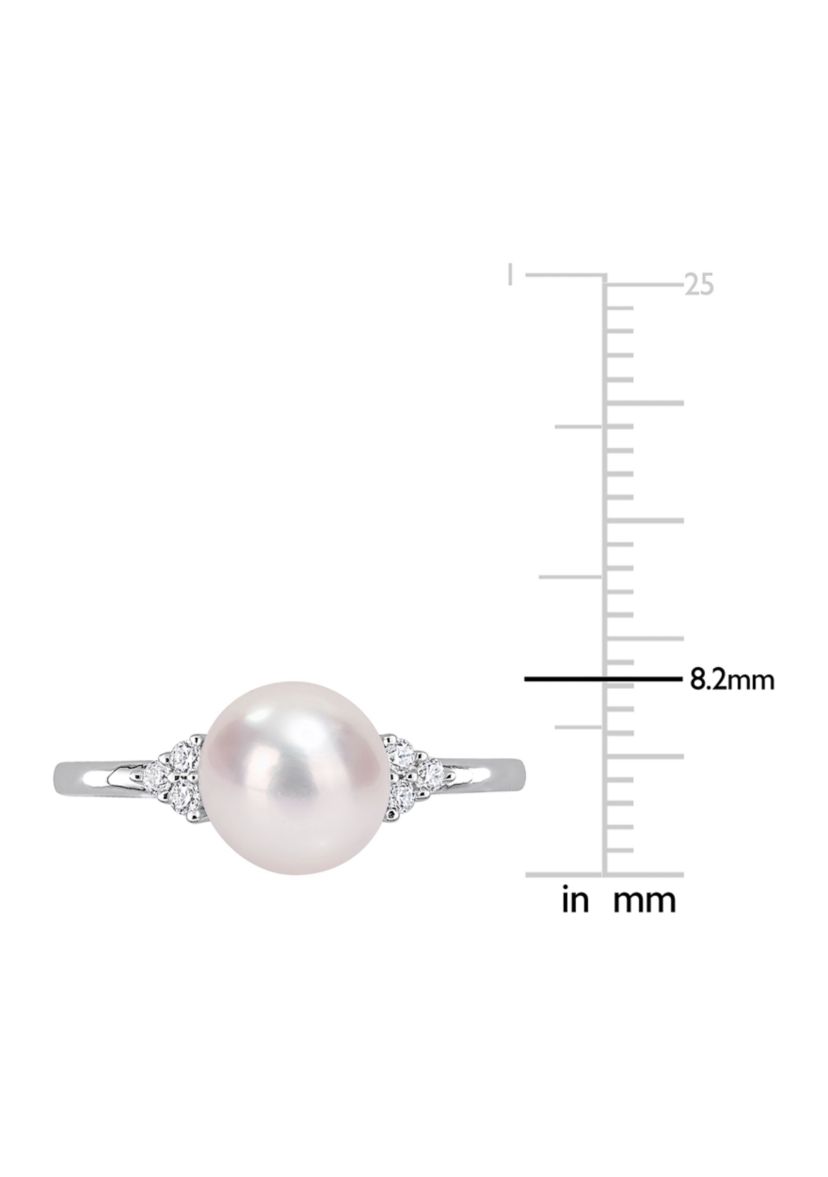 7.5-8mm Freshwater Cultured Pearl and 1/10 CT TGW White Cubic Zirconia Ring in Sterling Silver