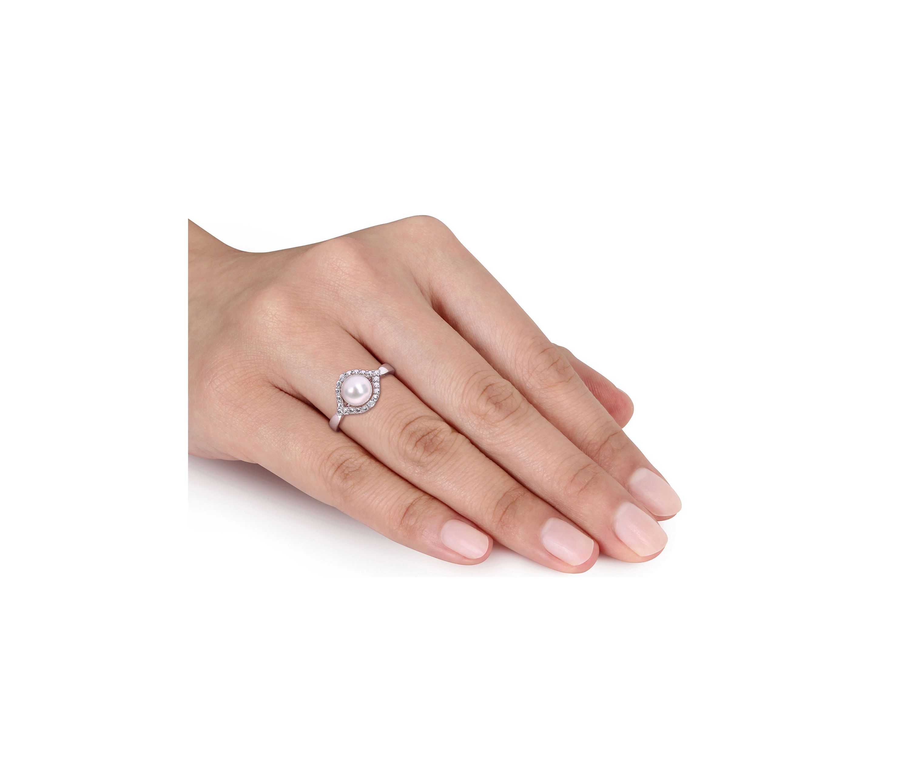 Lab Created 7-7.5mm Freshwater Cultured Pearl and Created White Sapphire Halo Ring in Sterling Silver