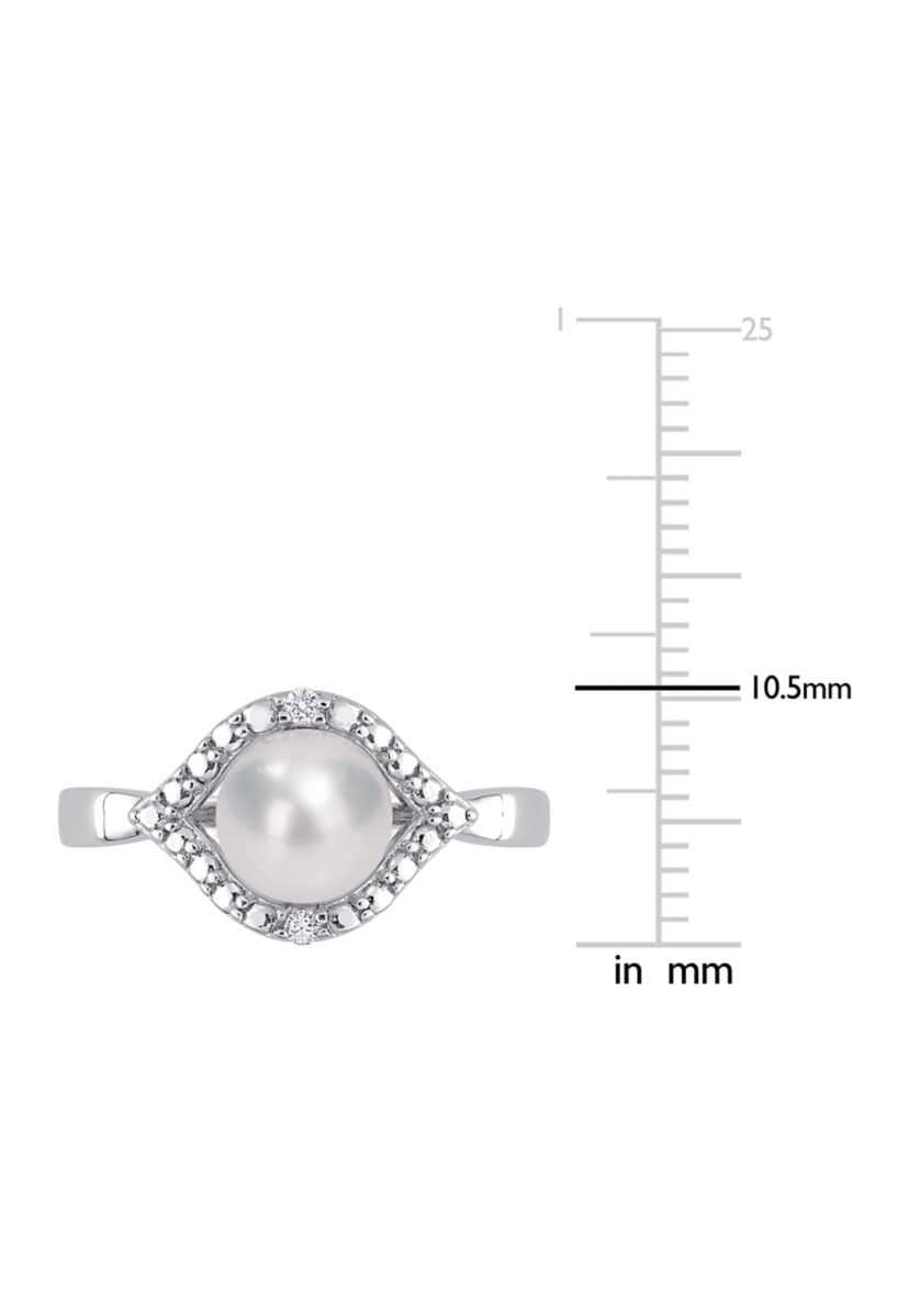 Lab Created 7-7.5mm Freshwater Cultured Pearl and Created White Sapphire Halo Ring in Sterling Silver