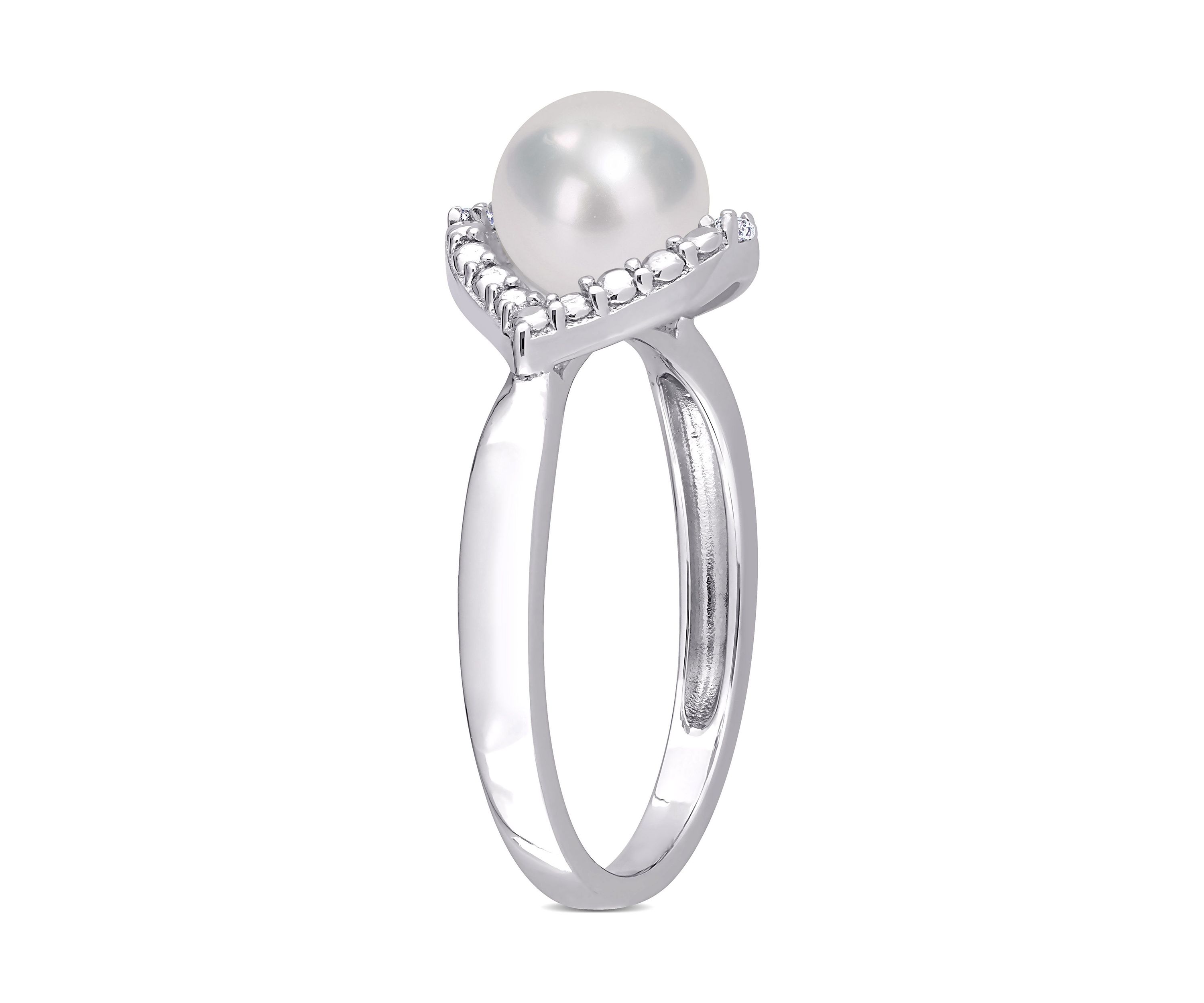 Lab Created 7-7.5mm Freshwater Cultured Pearl and Created White Sapphire Halo Ring in Sterling Silver