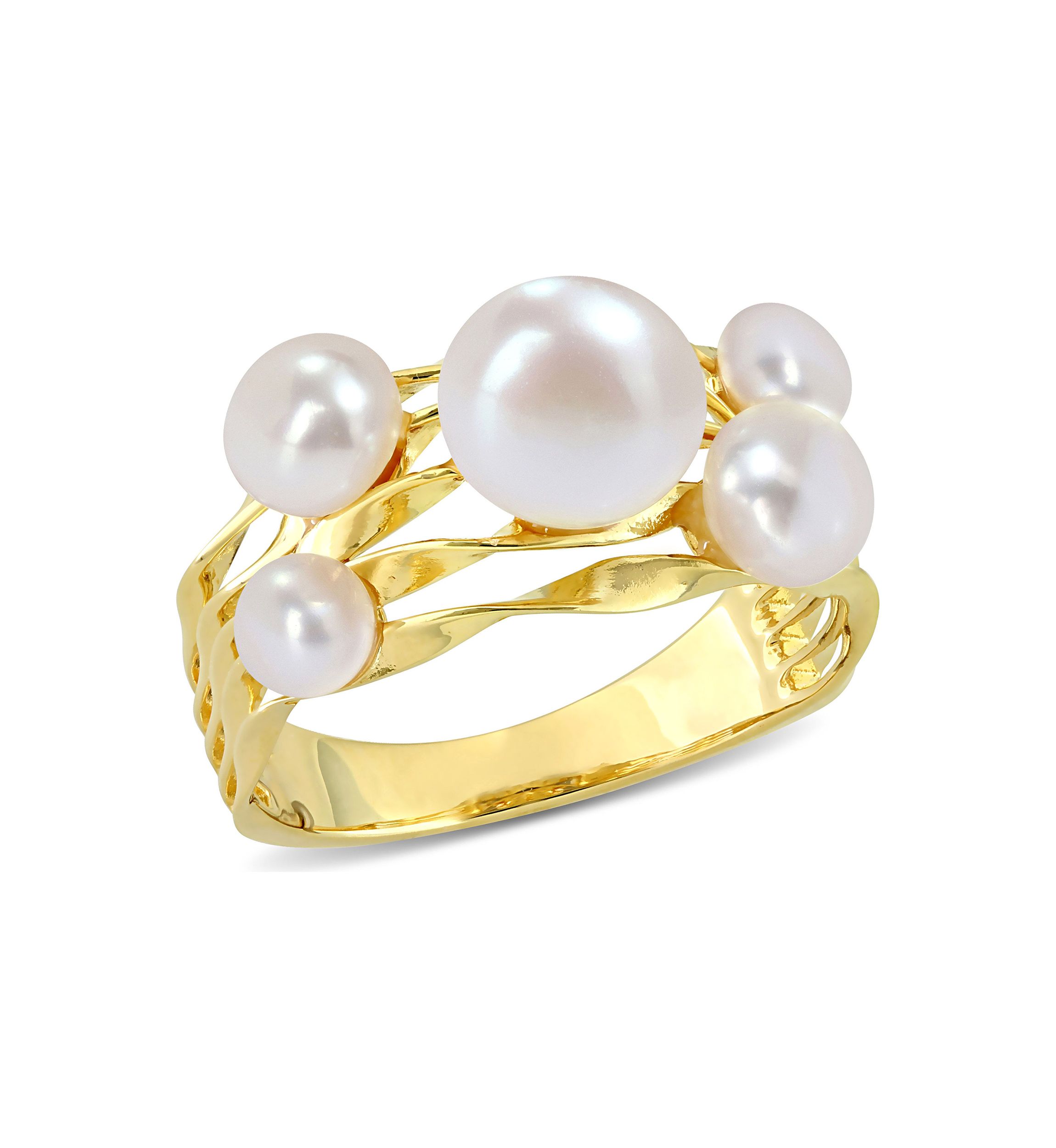Freshwater Cultured Pearl Coil Ring in Yellow Plated Sterling Silver