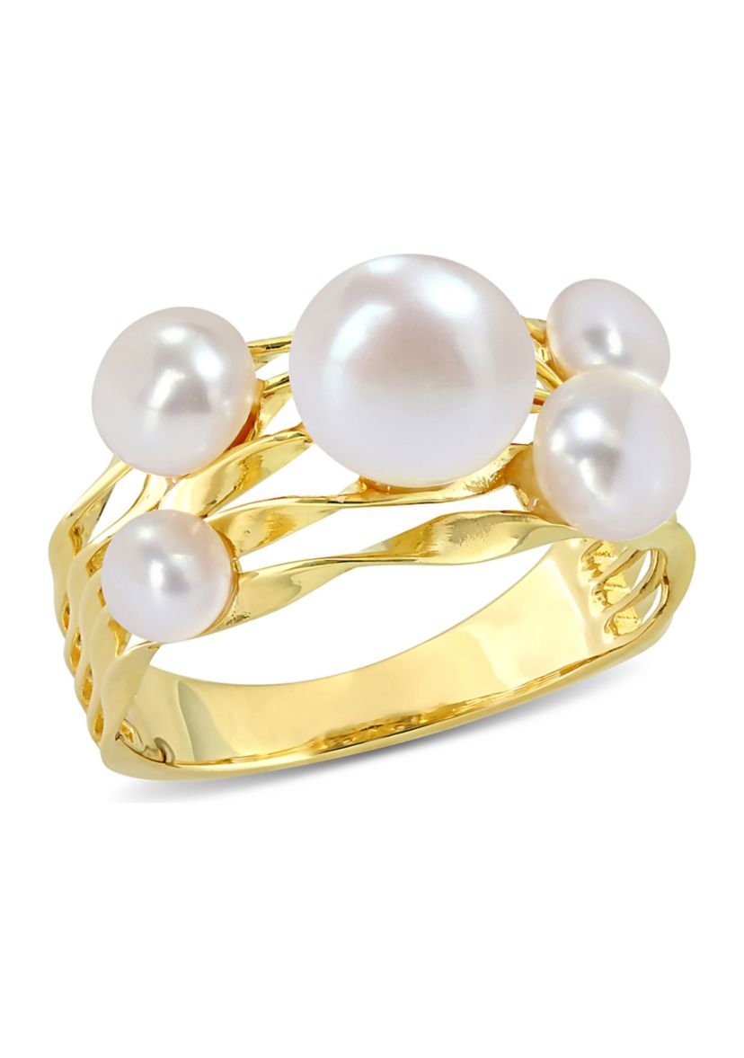 Freshwater Cultured Pearl Coil Ring in Yellow Plated Sterling Silver