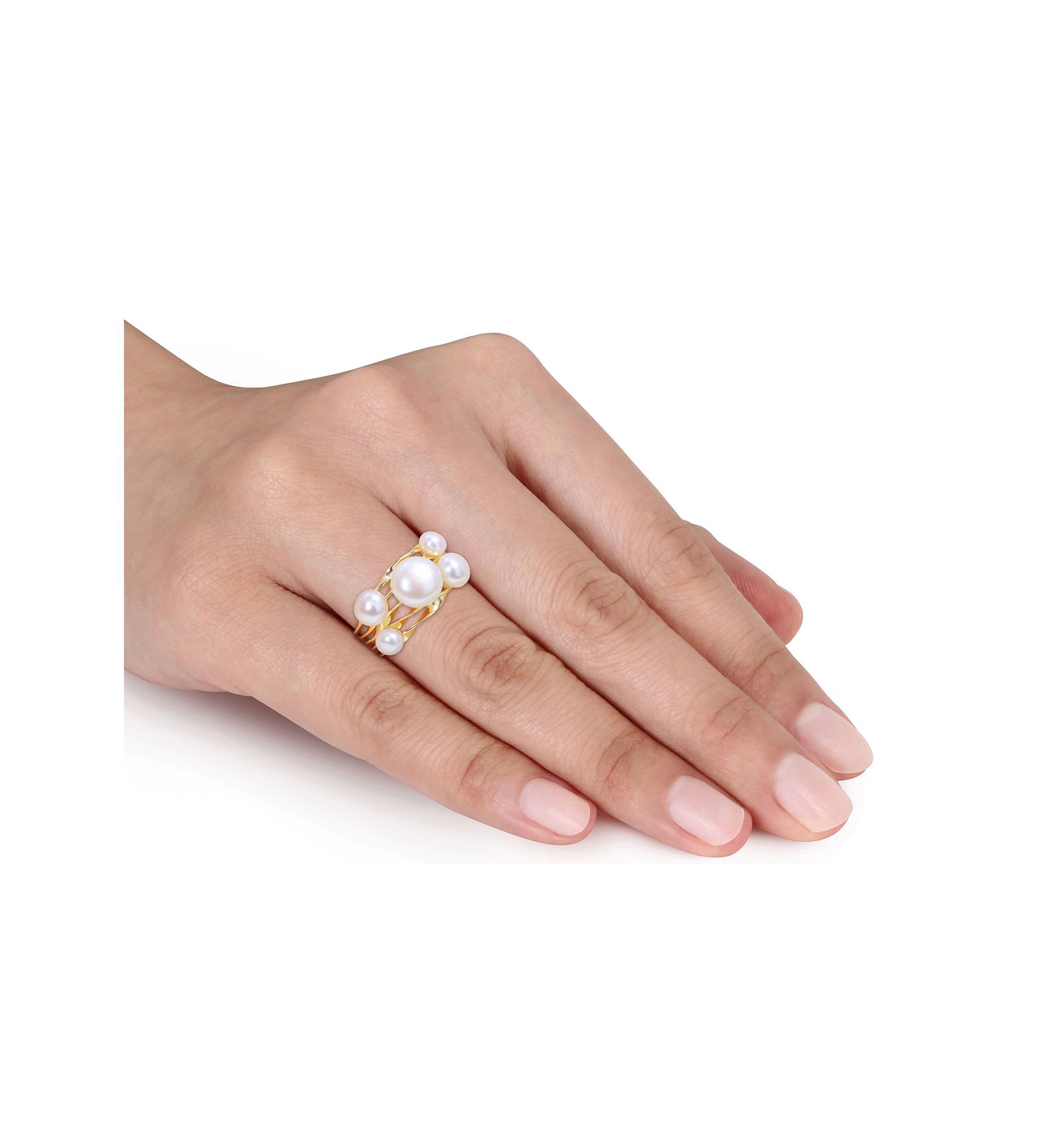 Freshwater Cultured Pearl Coil Ring in Yellow Plated Sterling Silver