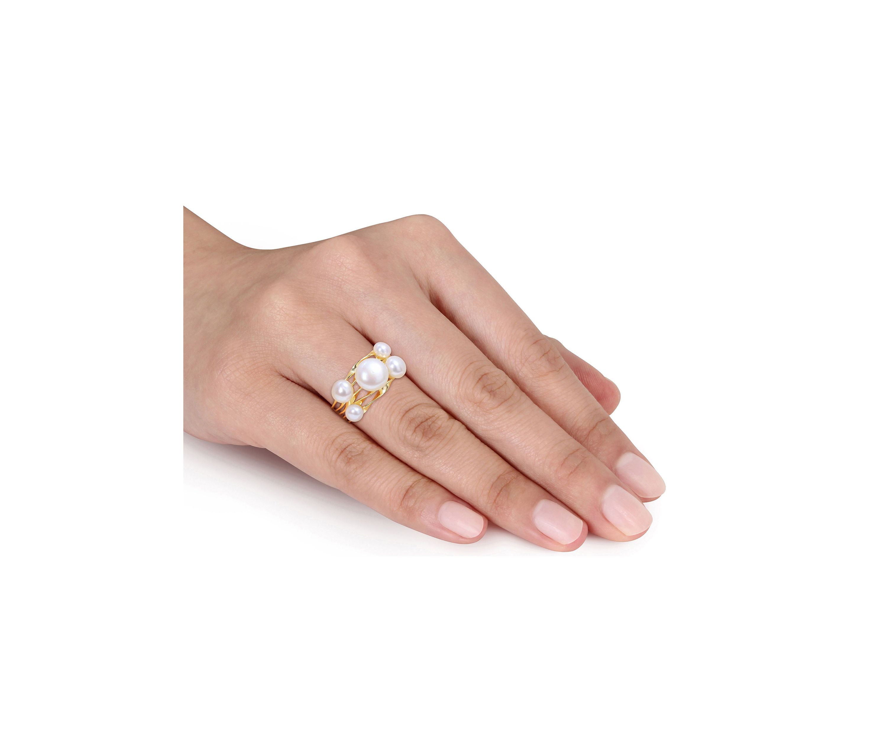 Freshwater Cultured Pearl Coil Ring in Yellow Plated Sterling Silver