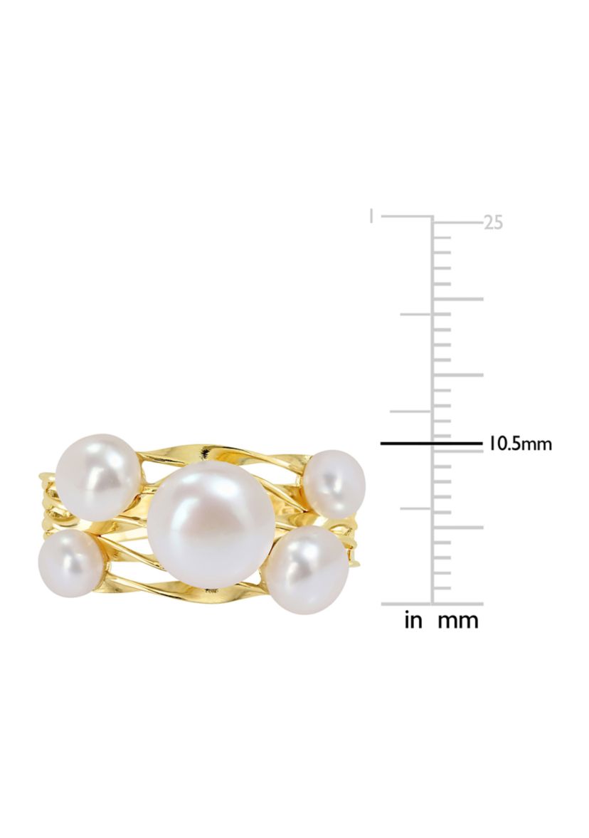 Freshwater Cultured Pearl Coil Ring in Yellow Plated Sterling Silver