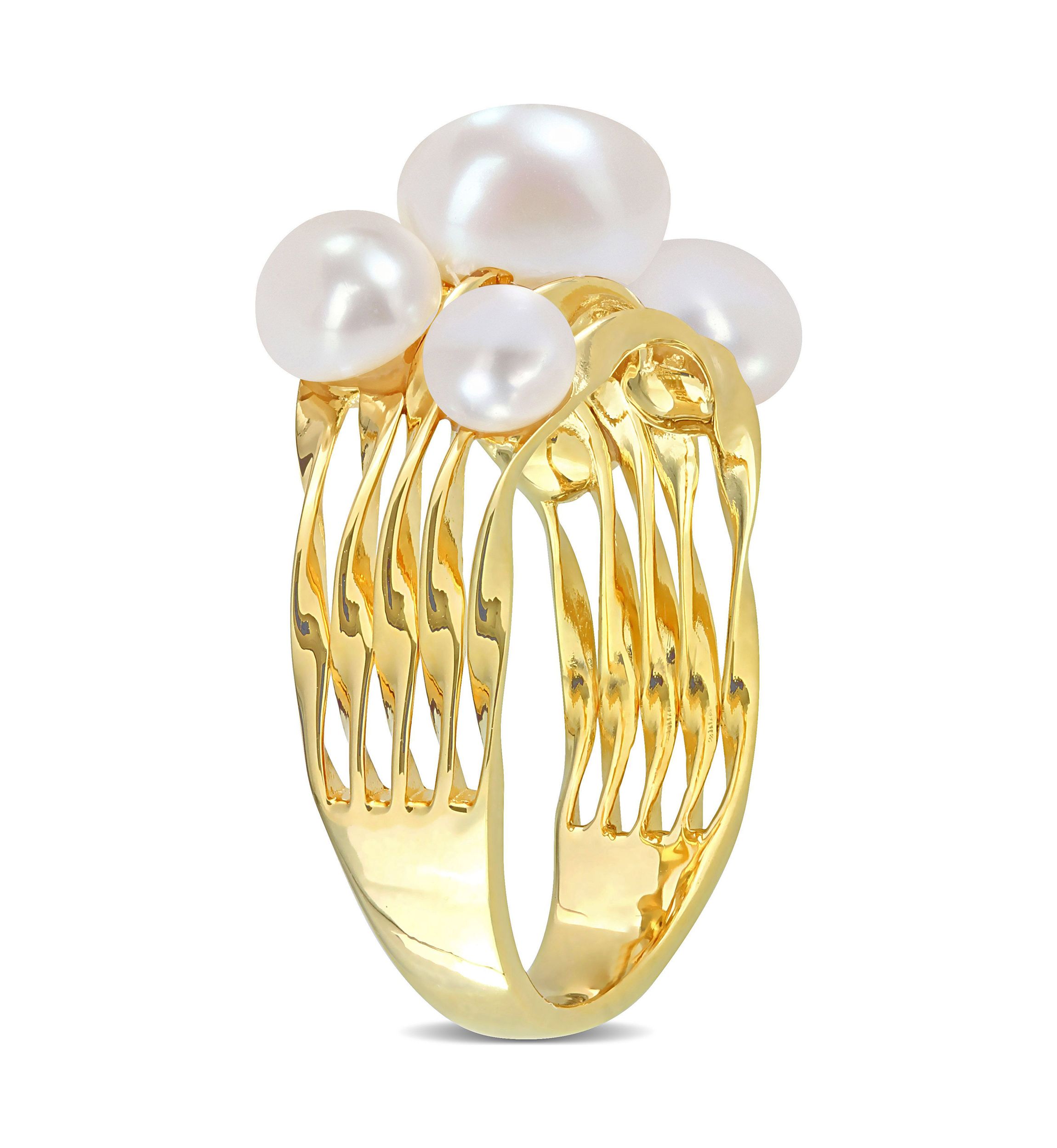 Freshwater Cultured Pearl Coil Ring in Yellow Plated Sterling Silver