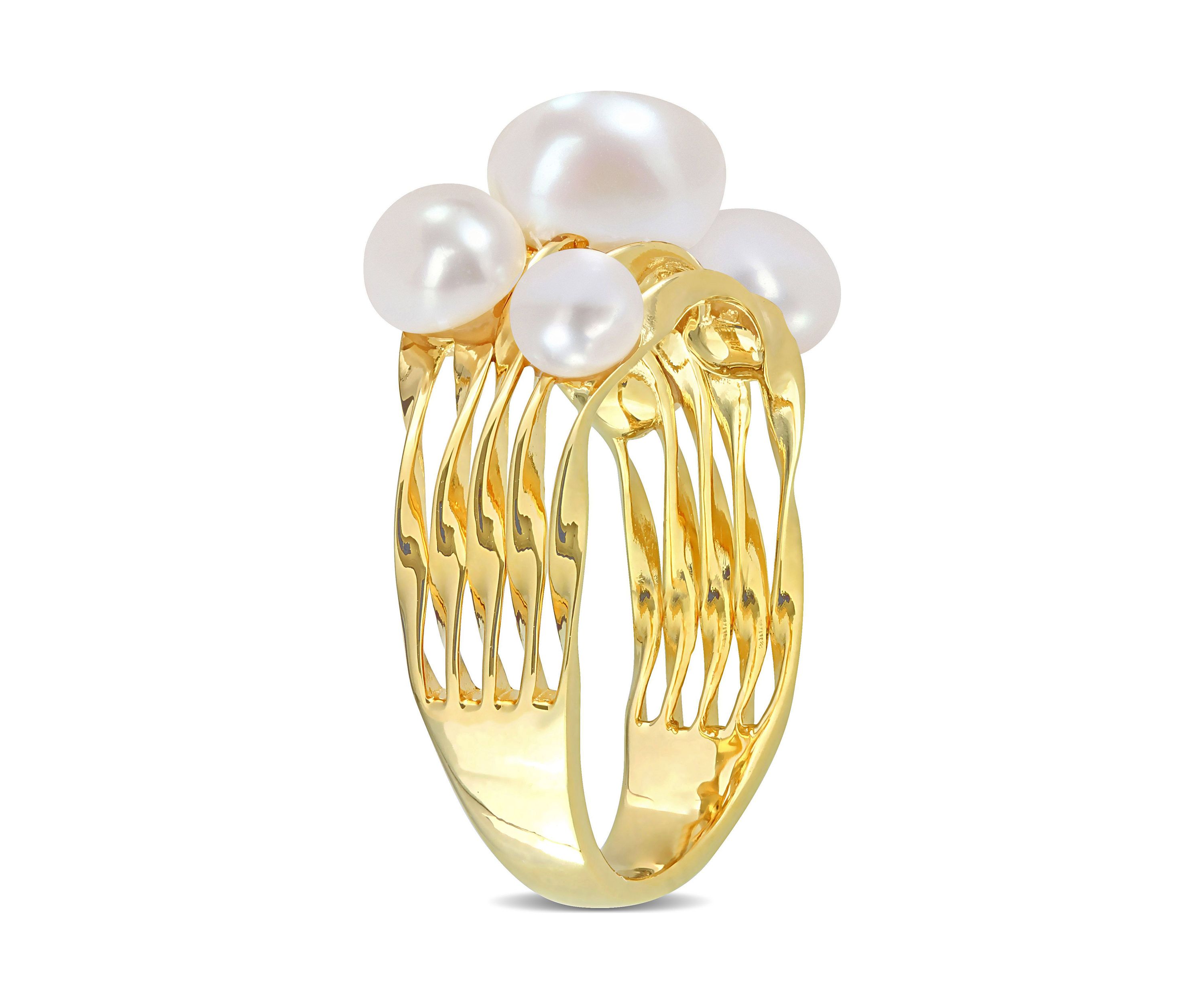 Freshwater Cultured Pearl Coil Ring in Yellow Plated Sterling Silver