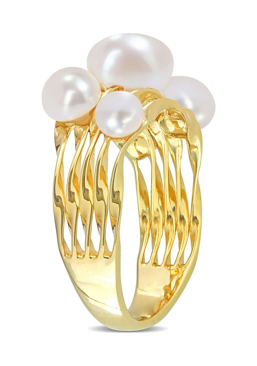 Freshwater Cultured Pearl Coil Ring in Yellow Plated Sterling Silver