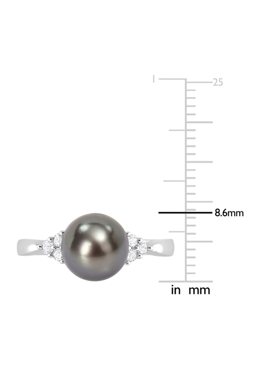 8-8.5mm Black Tahitian Pearl and 1/8 CT TDW Diamond Ring in Sterling Silver