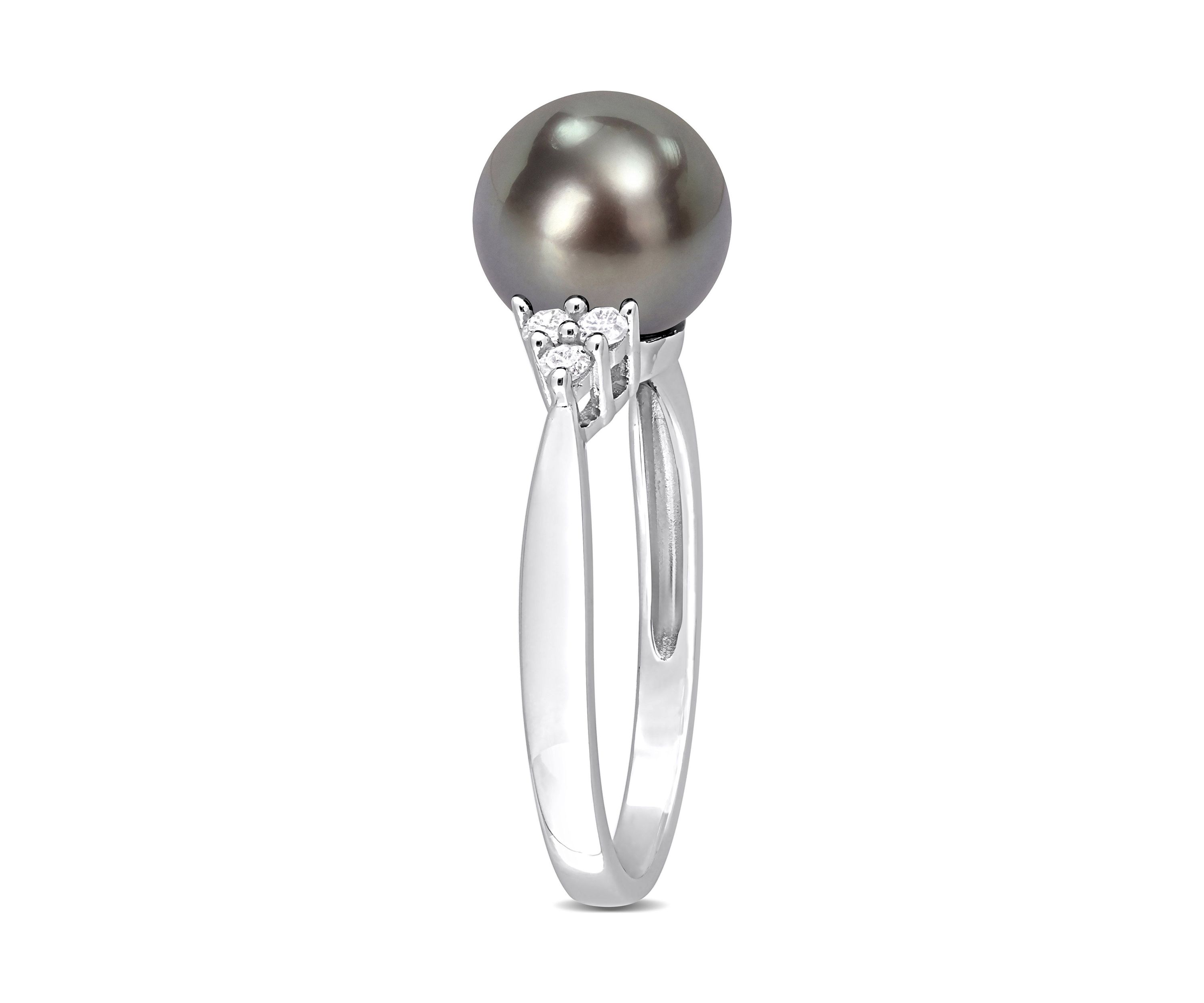 8-8.5mm Black Tahitian Pearl and 1/8 CT TDW Diamond Ring in Sterling Silver