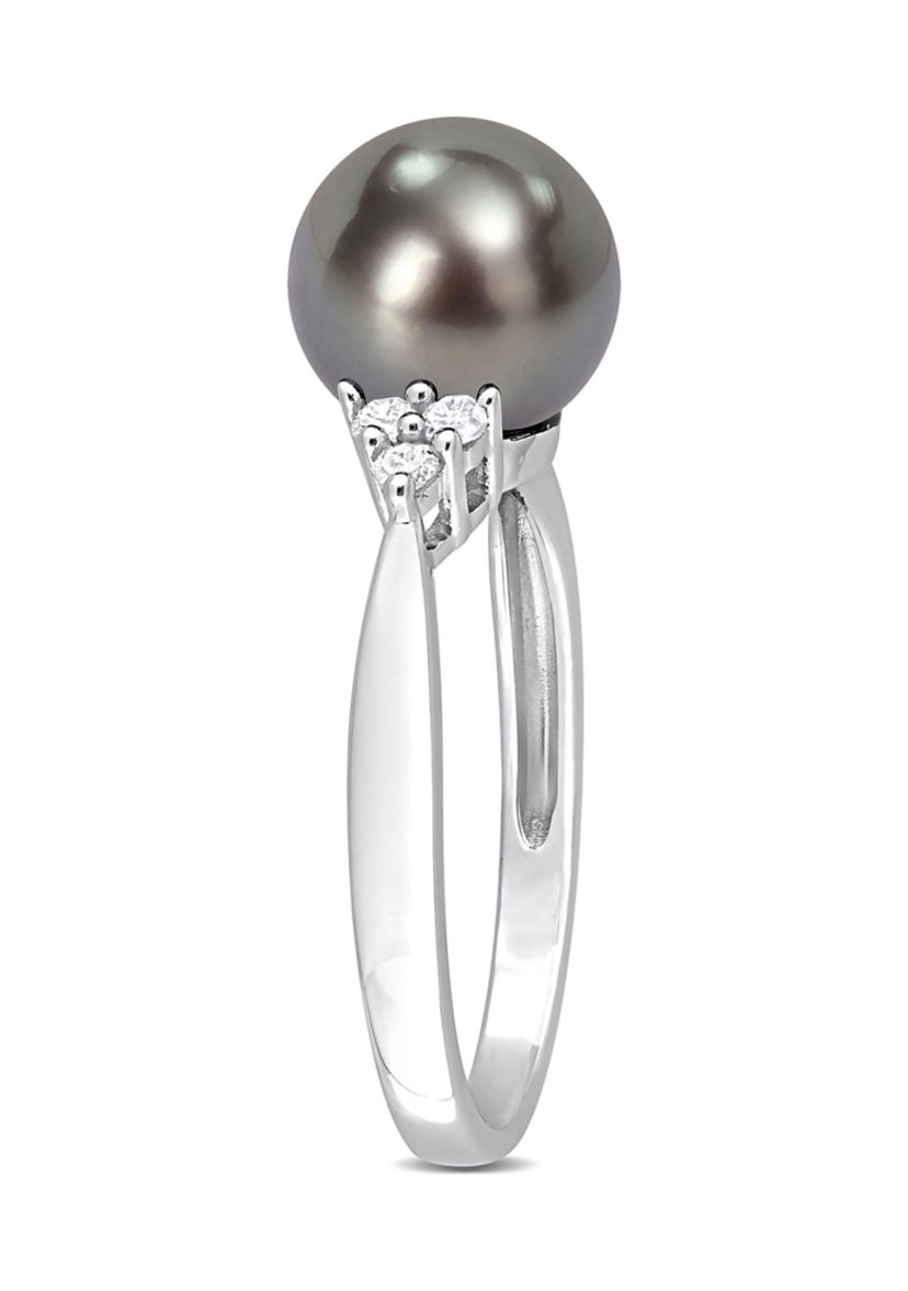 8-8.5mm Black Tahitian Pearl and 1/8 CT TDW Diamond Ring in Sterling Silver