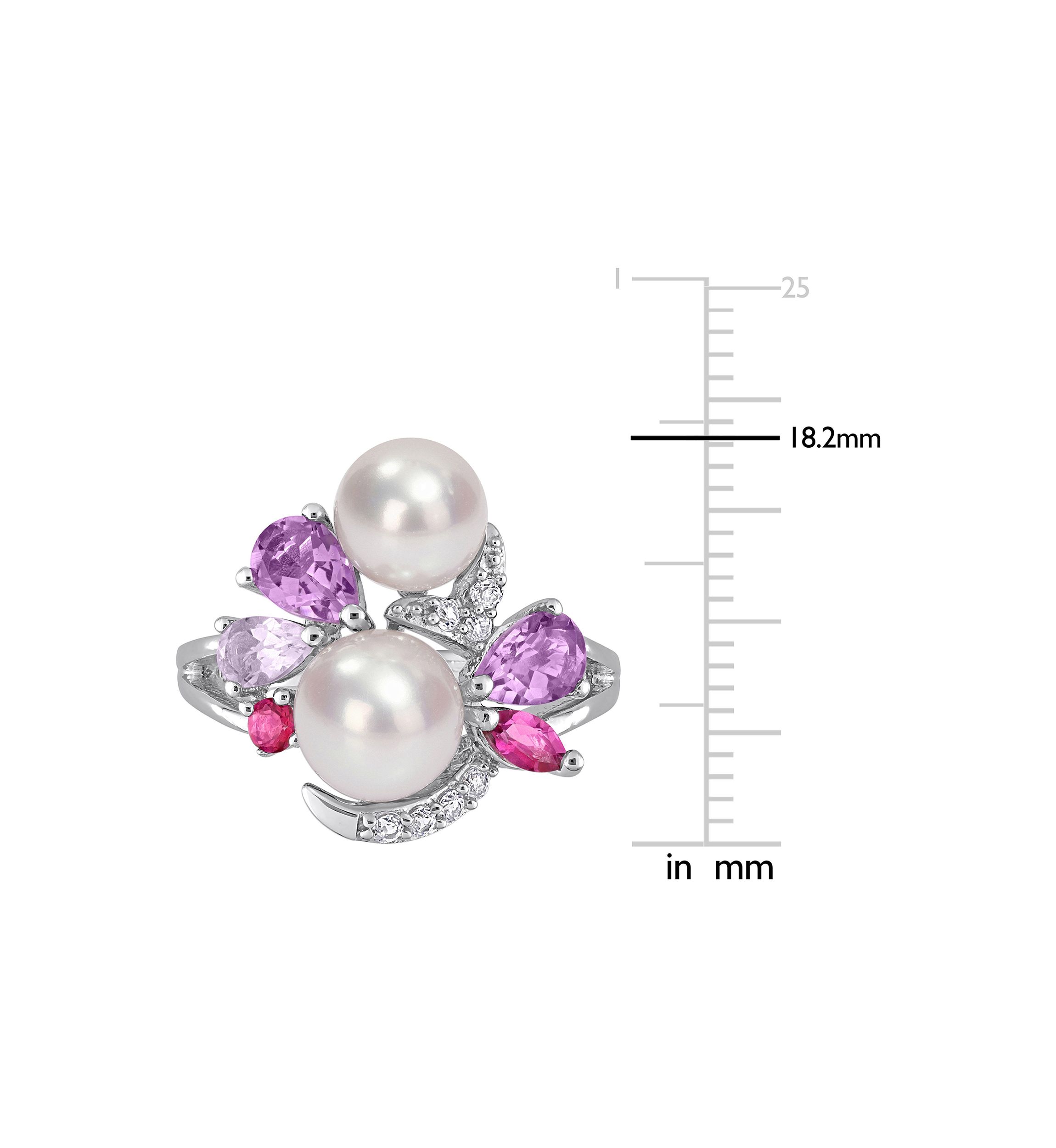 Cultured Freshwater Pearl and 1 3/8 CT TGW Multi-Gemstone Cocktail Ring in Sterling Silver