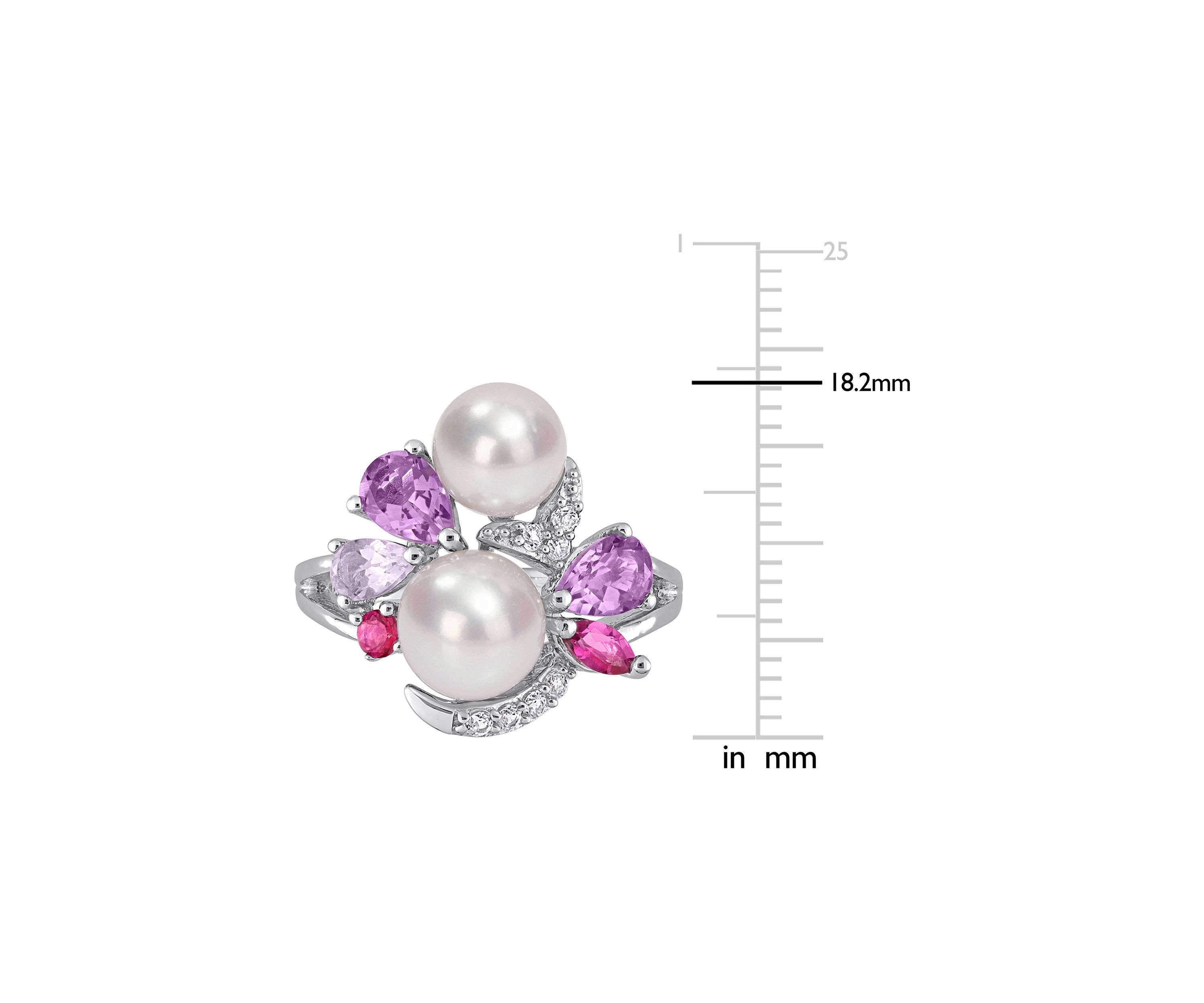 Cultured Freshwater Pearl and 1 3/8 CT TGW Multi-Gemstone Cocktail Ring in Sterling Silver