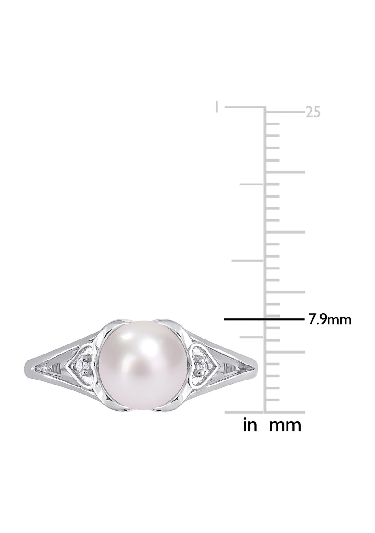 7-7.5mm Freshwater Cultured Pearl and Diamond Accent Split-Shank Ring in Sterling Silver
