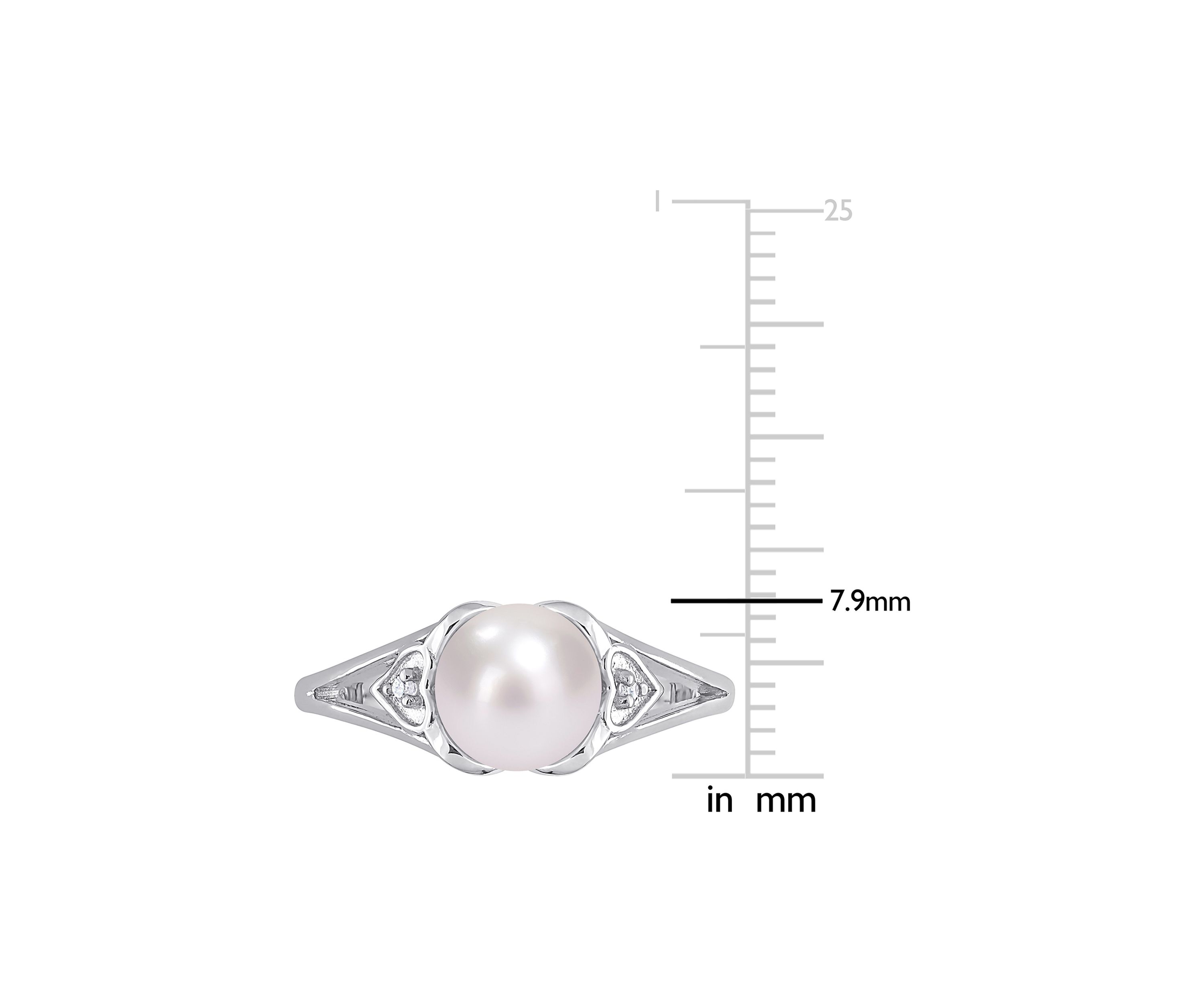7-7.5mm Freshwater Cultured Pearl and Diamond Accent Split-Shank Ring in Sterling Silver