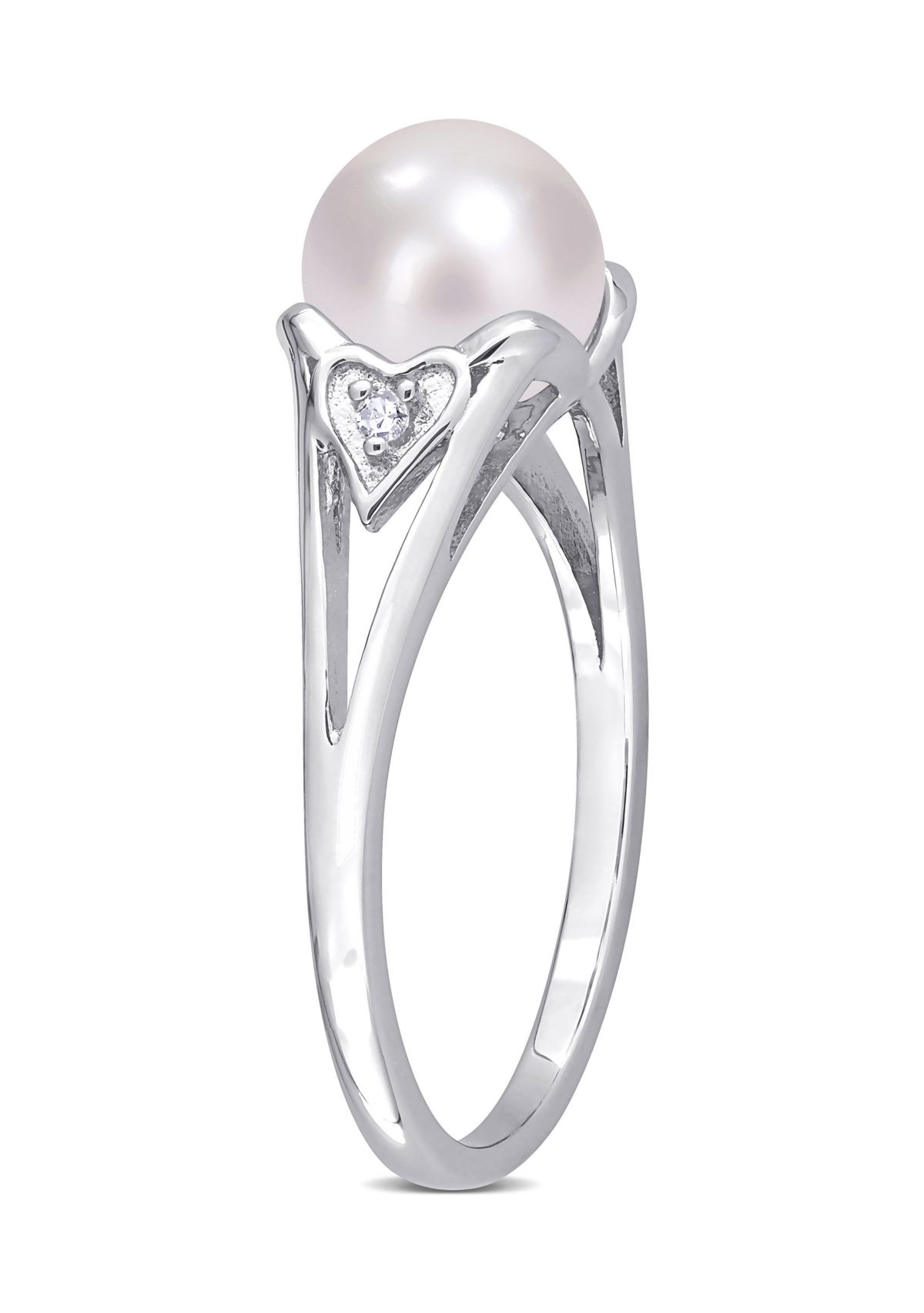 7-7.5mm Freshwater Cultured Pearl and Diamond Accent Split-Shank Ring in Sterling Silver