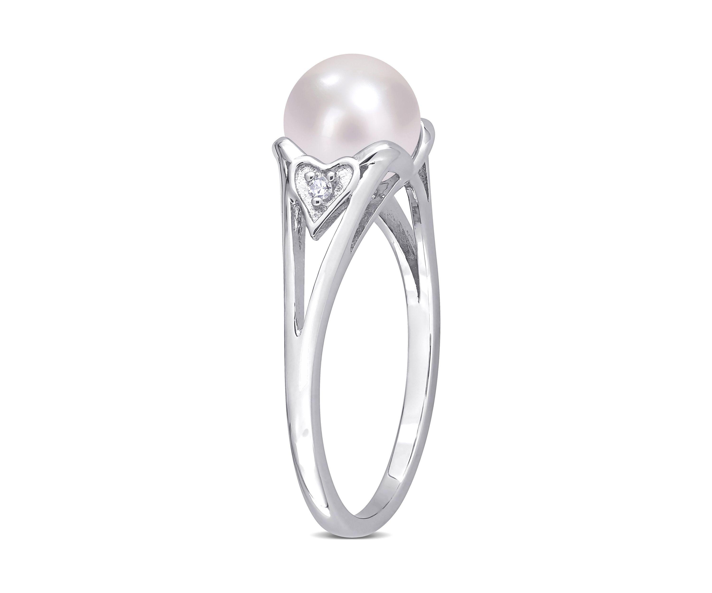 7-7.5mm Freshwater Cultured Pearl and Diamond Accent Split-Shank Ring in Sterling Silver