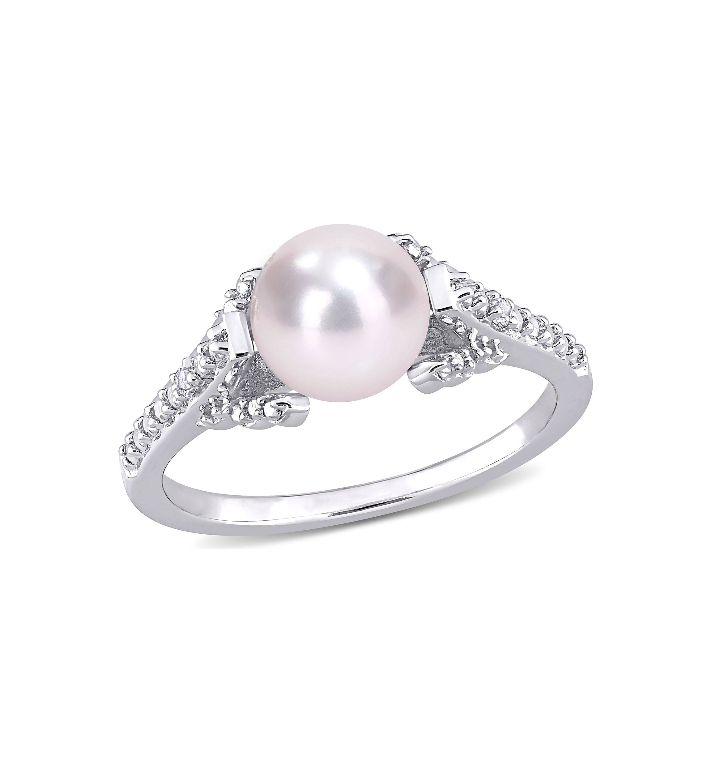 7-7.5mm Freshwater Cultured Pearl and Diamond Accent Vintage Ring in Sterling Silver