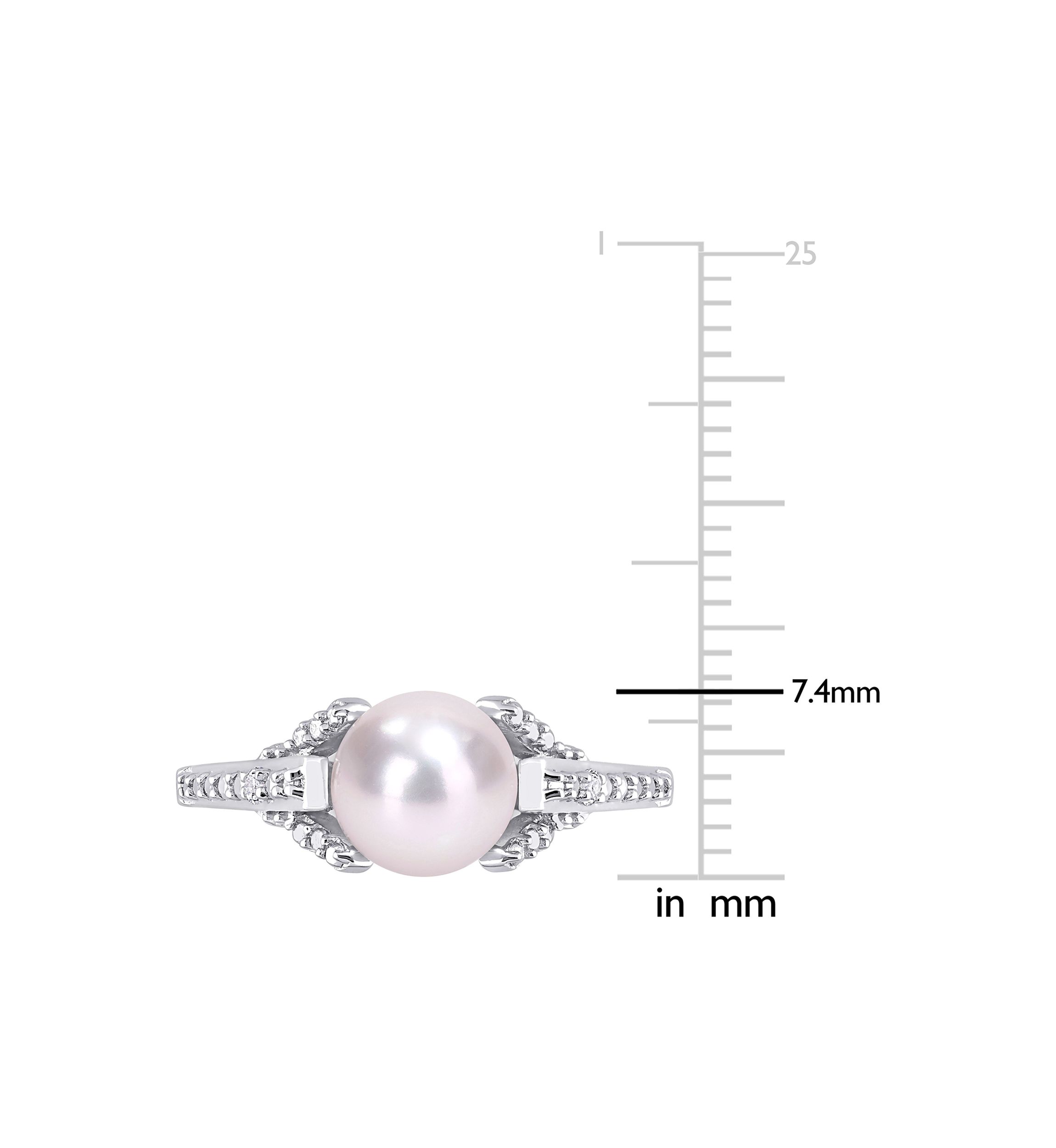 7-7.5mm Freshwater Cultured Pearl and Diamond Accent Vintage Ring in Sterling Silver