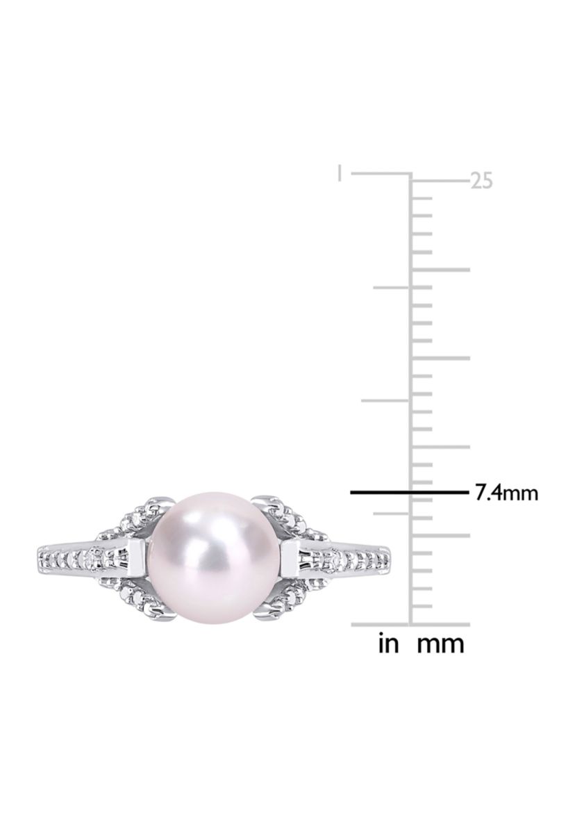 7-7.5mm Freshwater Cultured Pearl and Diamond Accent Vintage Ring in Sterling Silver