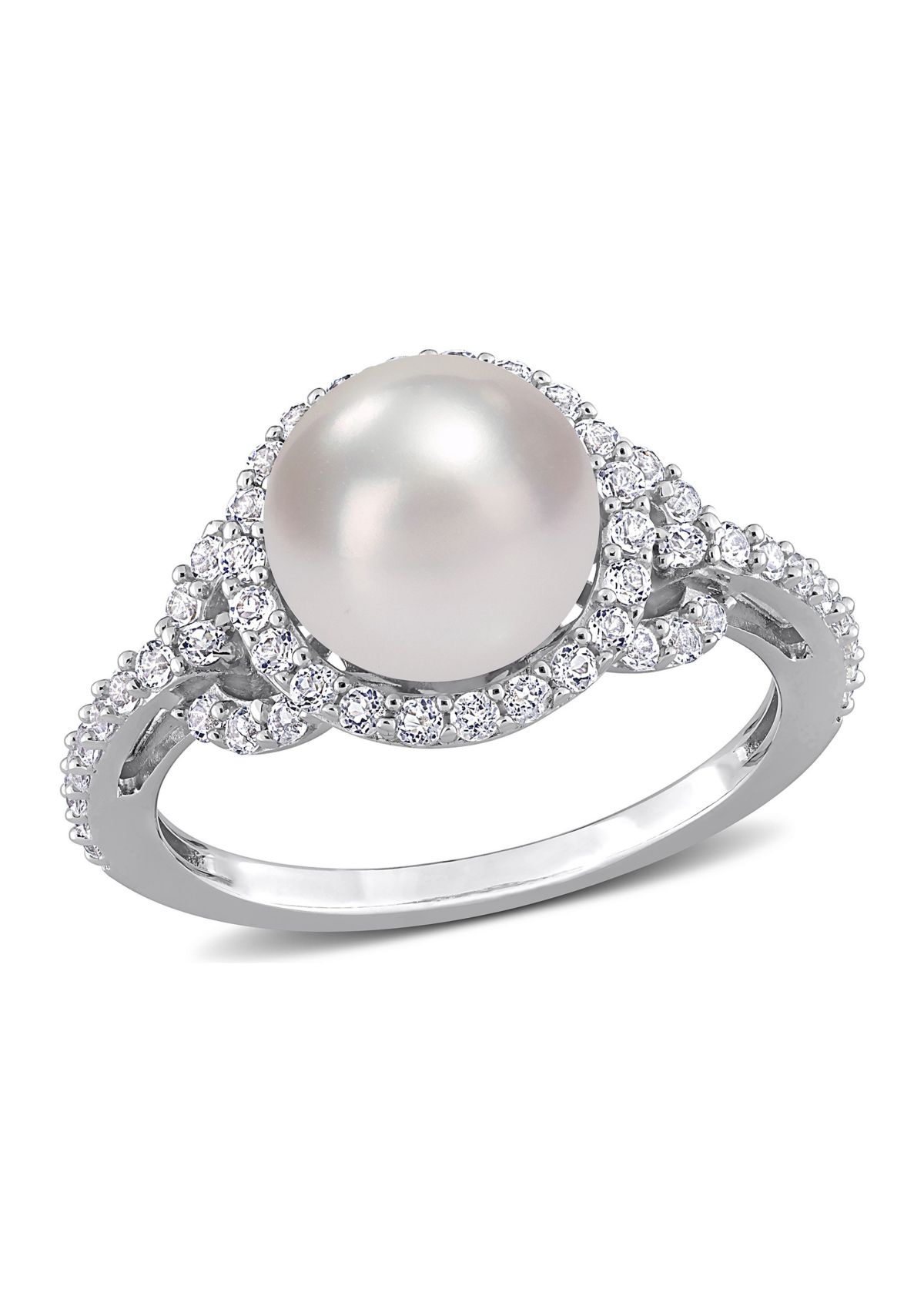 8.5-9mm Cultured Freshwater Pearl and 3/4 CT TGW White Topaz Halo Ring in Sterling Silver