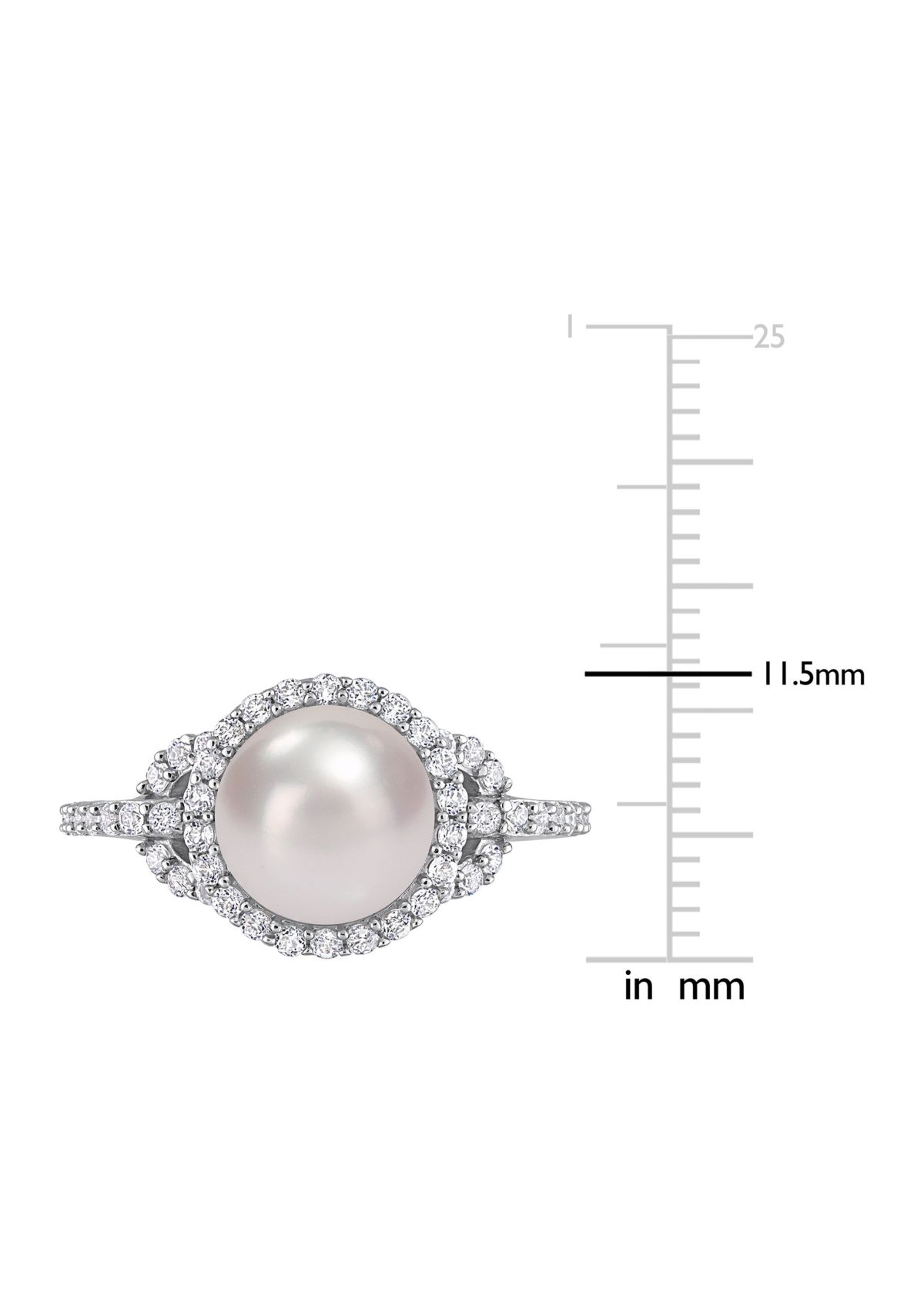 8.5-9mm Cultured Freshwater Pearl and 3/4 CT TGW White Topaz Halo Ring in Sterling Silver