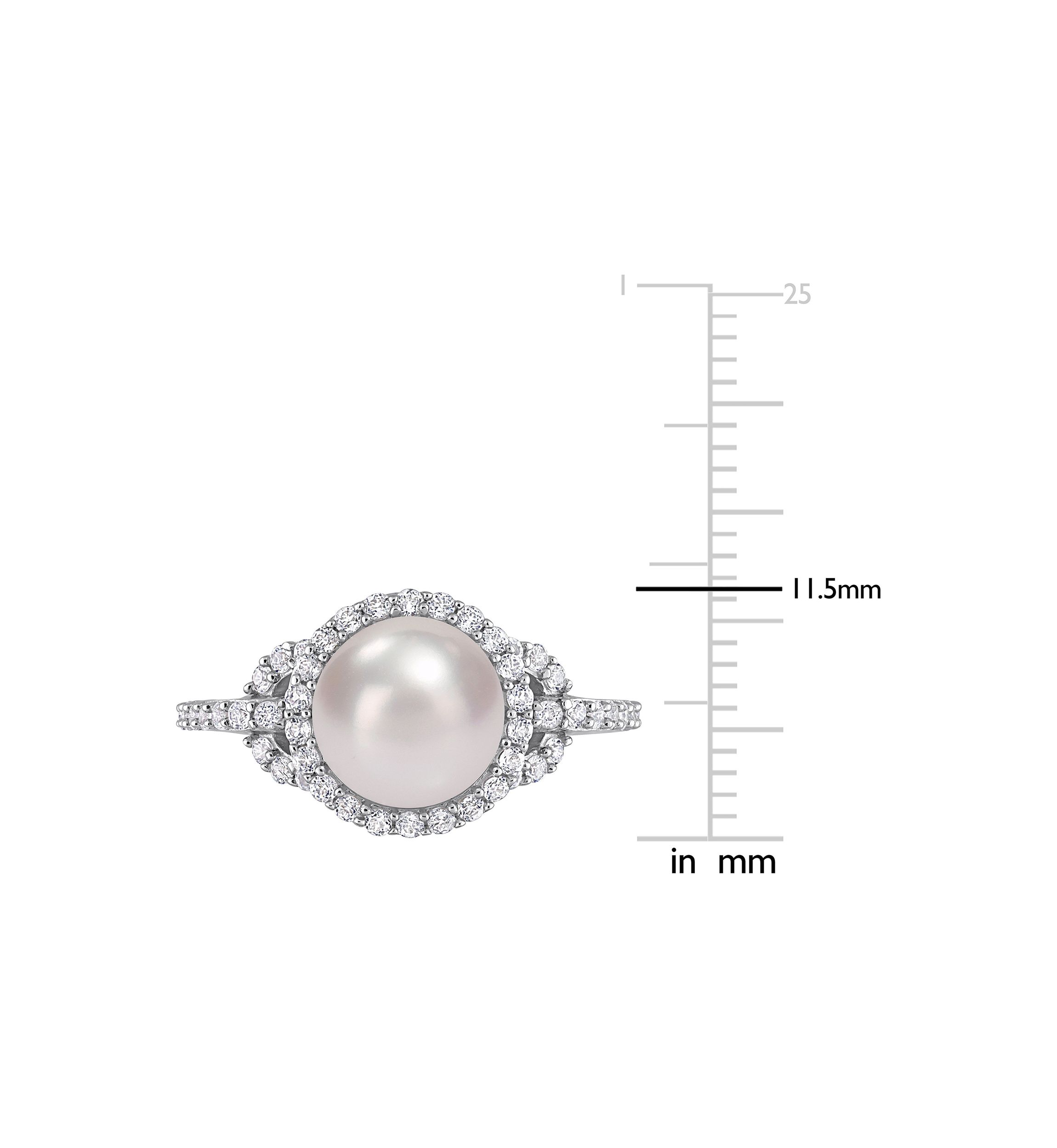 8.5-9mm Cultured Freshwater Pearl and 3/4 CT TGW White Topaz Halo Ring in Sterling Silver