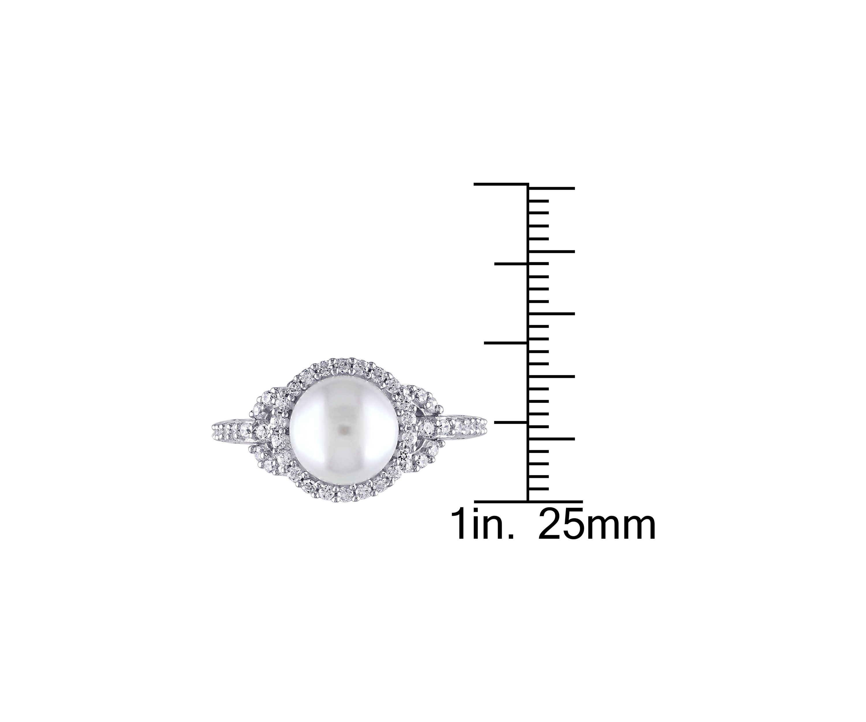 8.5 - 9 MM White Cultured Freshwater Pearl and Cubic Zirconia Halo Ring in Sterling Silver