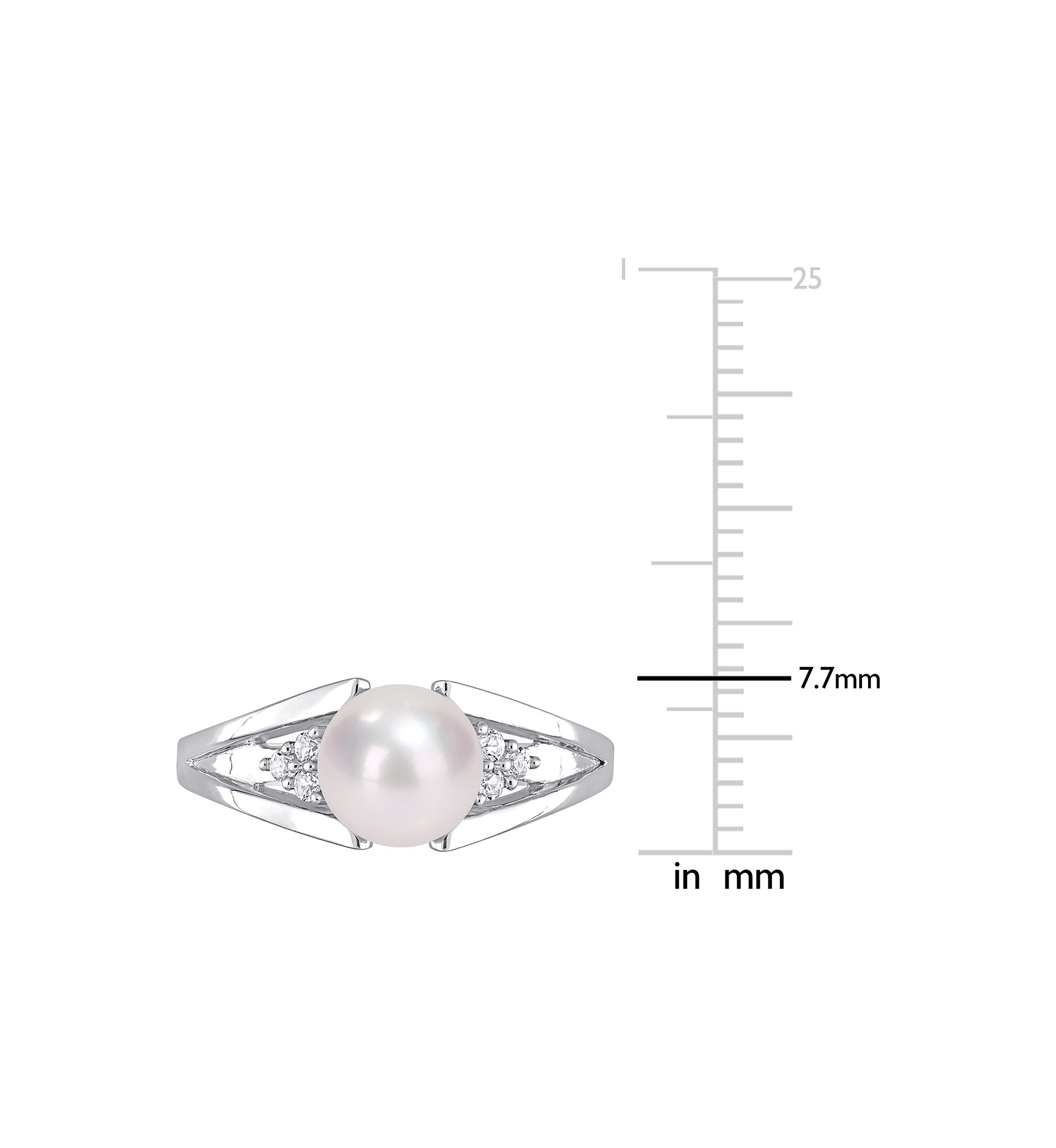 7-7.5mm Freshwater Cultured Pearl and Diamond Accent Split-Shank Ring in Sterling Silver