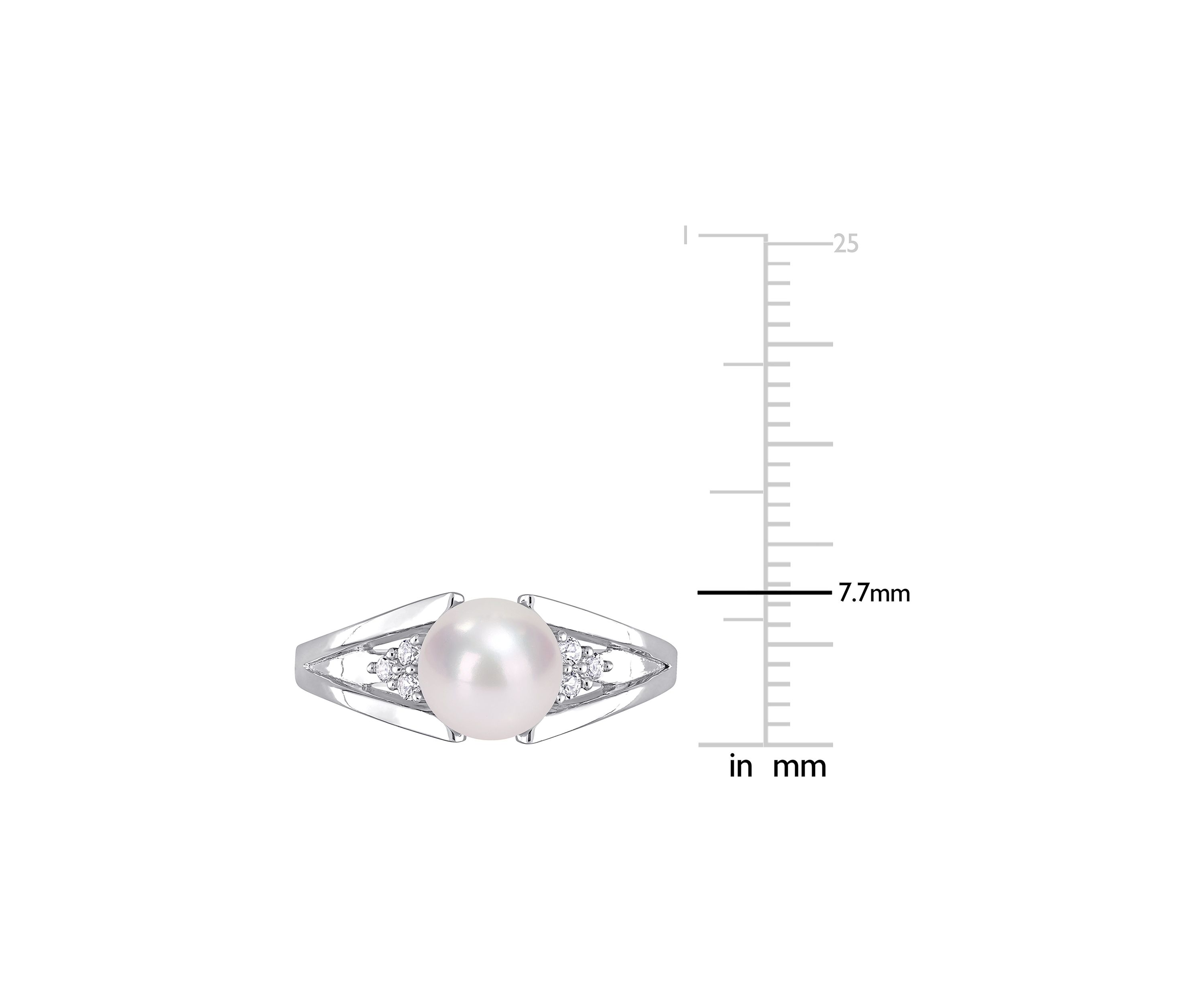 7-7.5mm Freshwater Cultured Pearl and Diamond Accent Split-Shank Ring in Sterling Silver