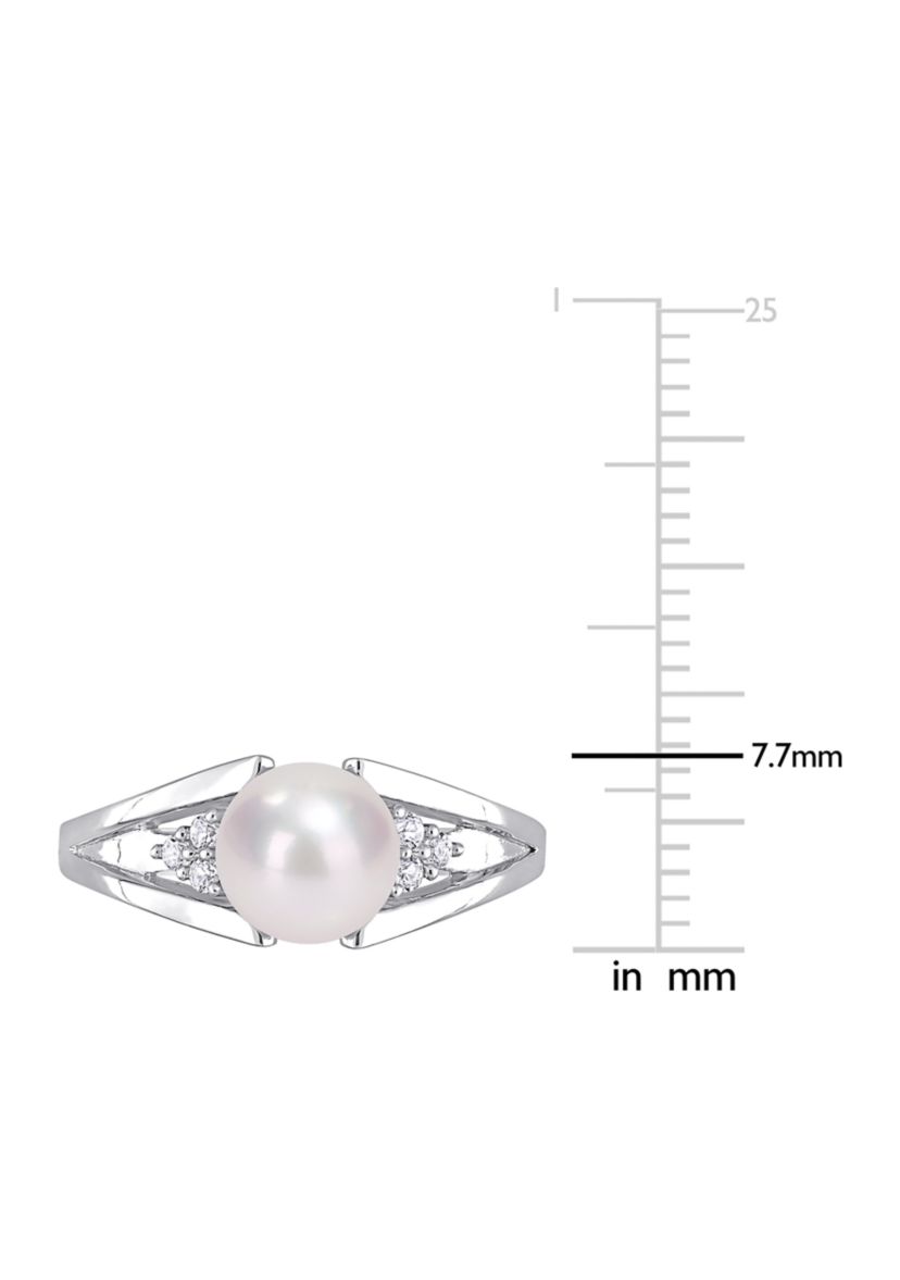 7-7.5mm Freshwater Cultured Pearl and Diamond Accent Split-Shank Ring in Sterling Silver